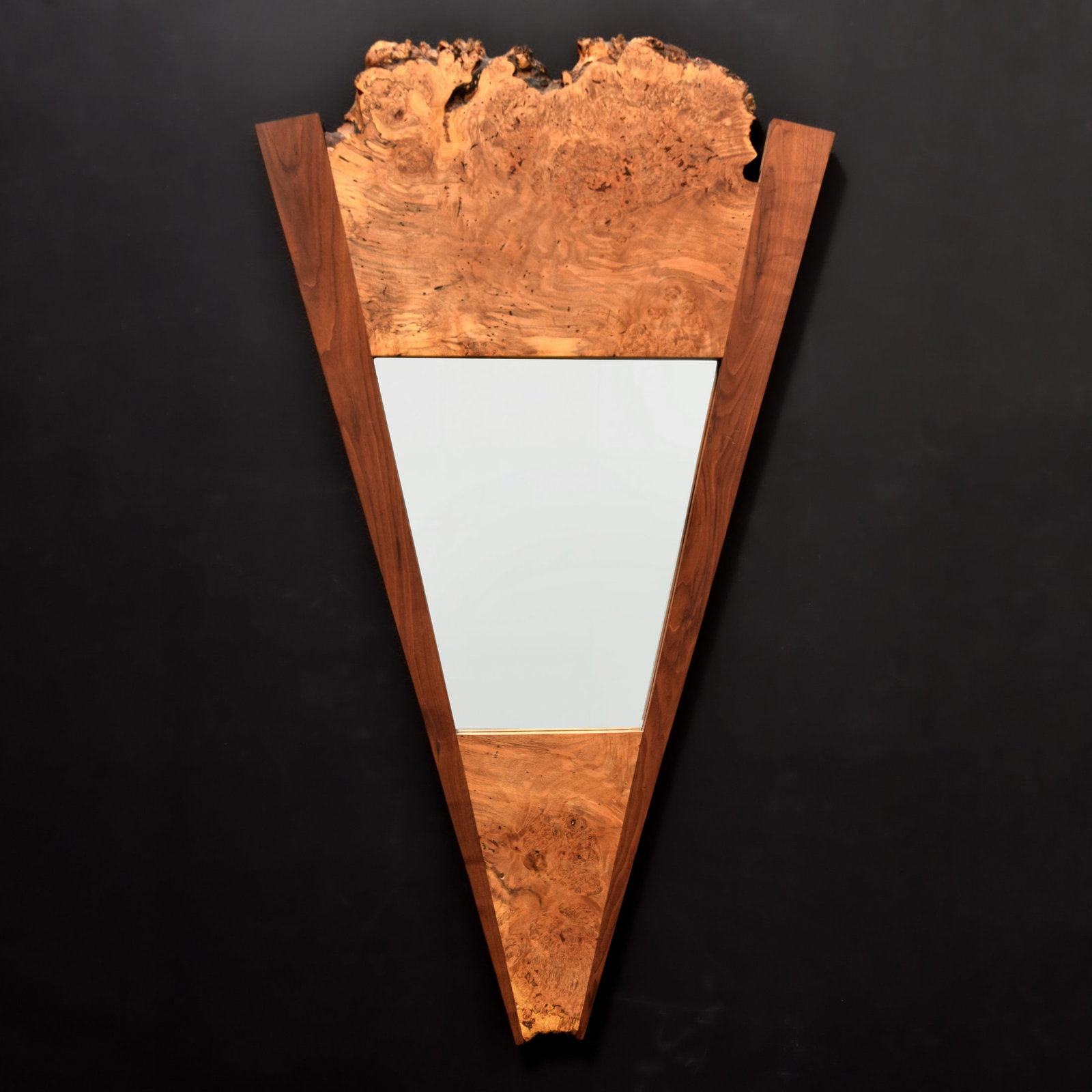 Andy Costine Burlwood Mirror: Artist/Designer; Manufacturer: Andy Costine (American, 20th Century)Marking(s); notes: signed, marking(s); 2005Materials: burlwood, walnut, mirrored glassDimensions (H, W