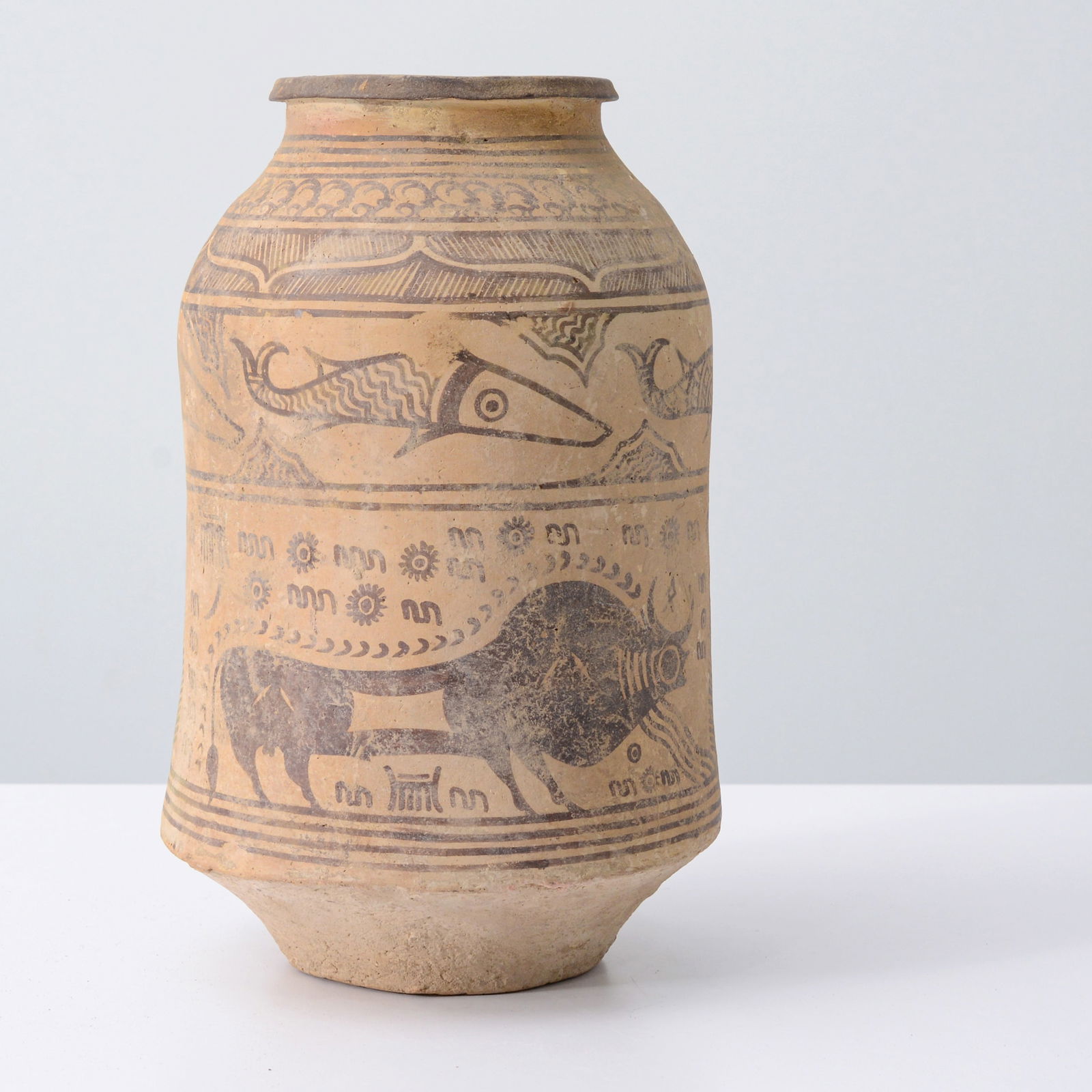 Indus Valley Harappa Mohenjo-Daro Style Pot / Vessel: Artist/Designer; Manufacturer: unknownMarking(s); notes: no marking(s) apparentMaterials: terracottaDimensions (H, W, D): 12.5"h, 7.5&qu
