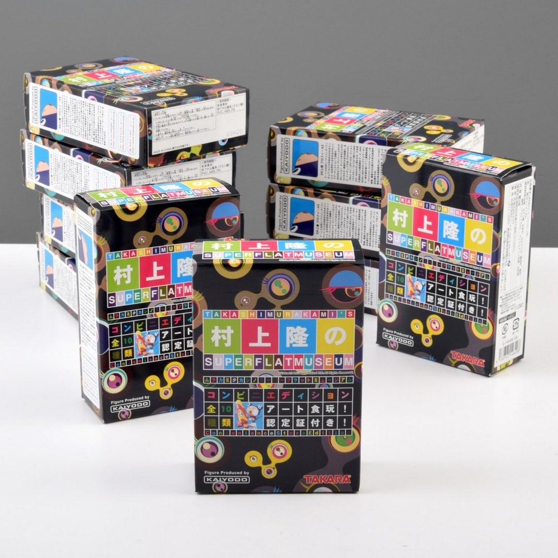 10 Takashi Murakami SUPERFLAT MUSEUM Figures: Artist/Designer; Manufacturer: Takashi Murakami (Japanese, b. 1962); Kaiyodo (Japan)Marking(s); notes: copyright Takashi Murakami/Kaikai Kiki, marking(s)Materials: painted vinyl figure