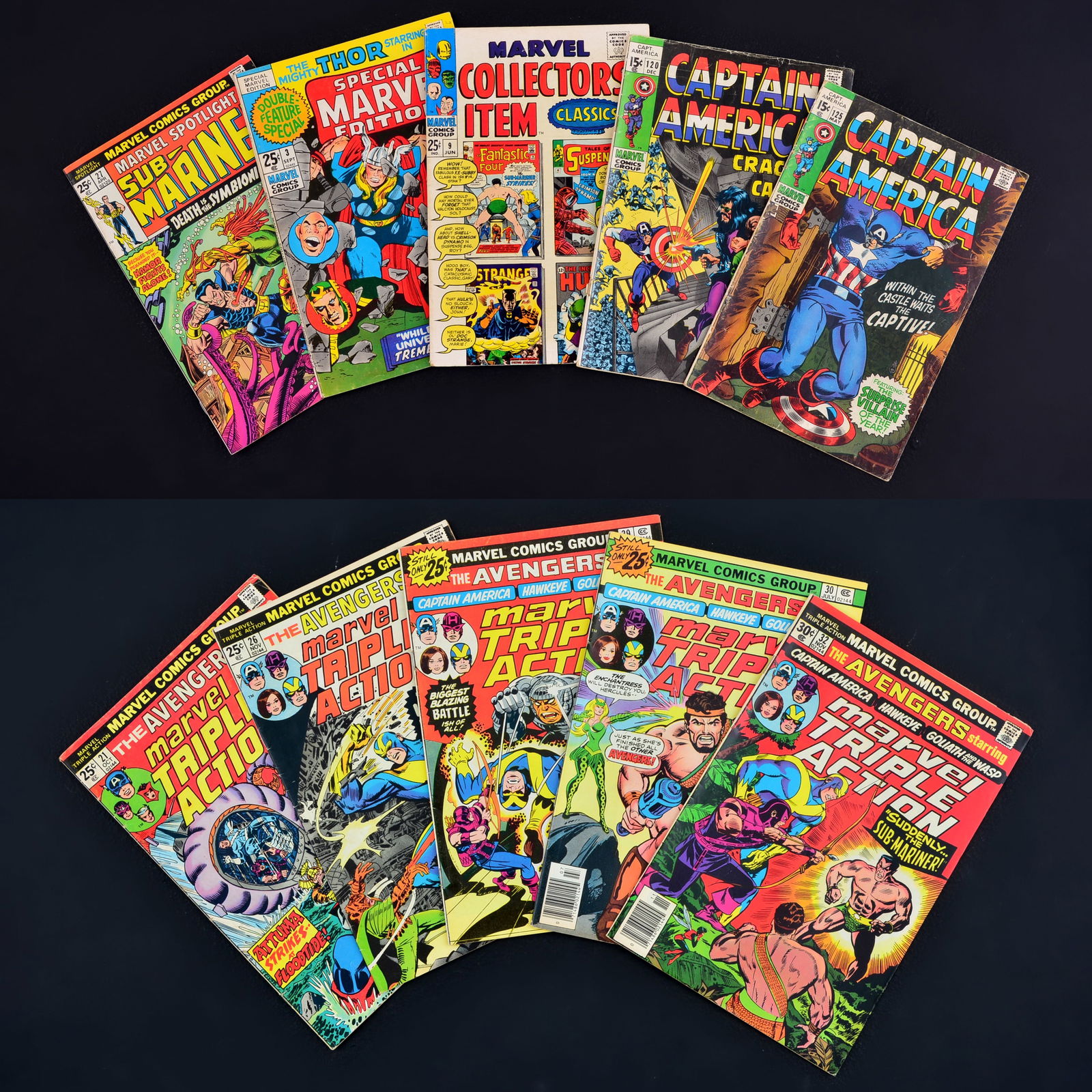 10 Marvel Comics, Various: Artist/Designer; Manufacturer: Neal Adams, John Buscema, Sal Buscema, Janice Chiang, Chris Claremont, Dave Cockrum, Danny Fingeroth, Louise Jones, Gil Kane, Stan Lee, Shelly Leferman, J