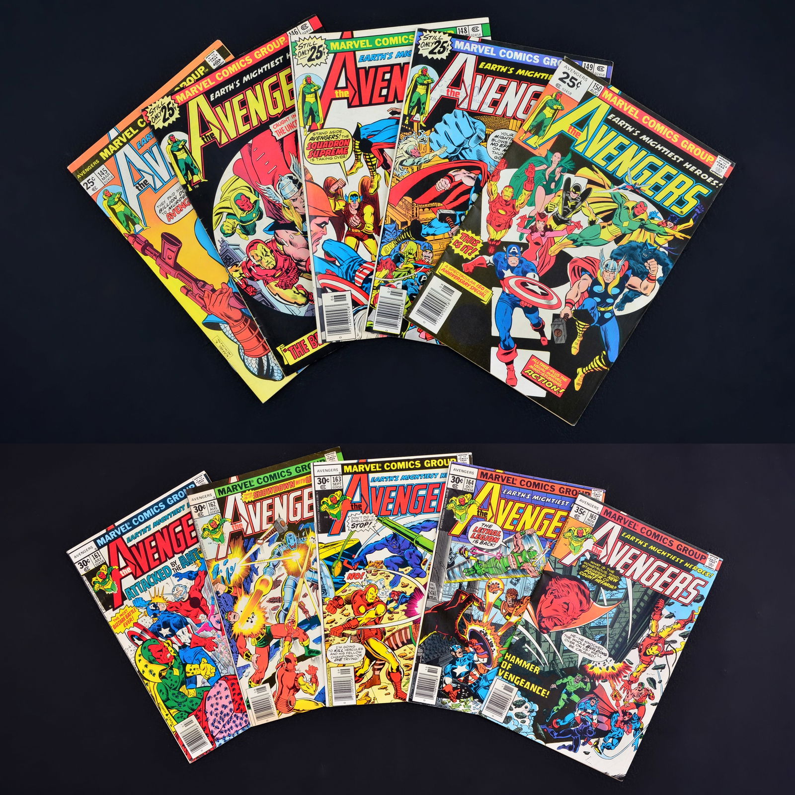 10 Marvel Comics, THE AVENGERS: Artist/Designer; Manufacturer: Ross Andru, Sal Buscema, John Byrne, John Costanza, Dan Crespi, Scott Edelman, Steve Englehart, Petra Goldberg, Archie Goodwin, Don Heck, Dave Hunt, Tony Isabe