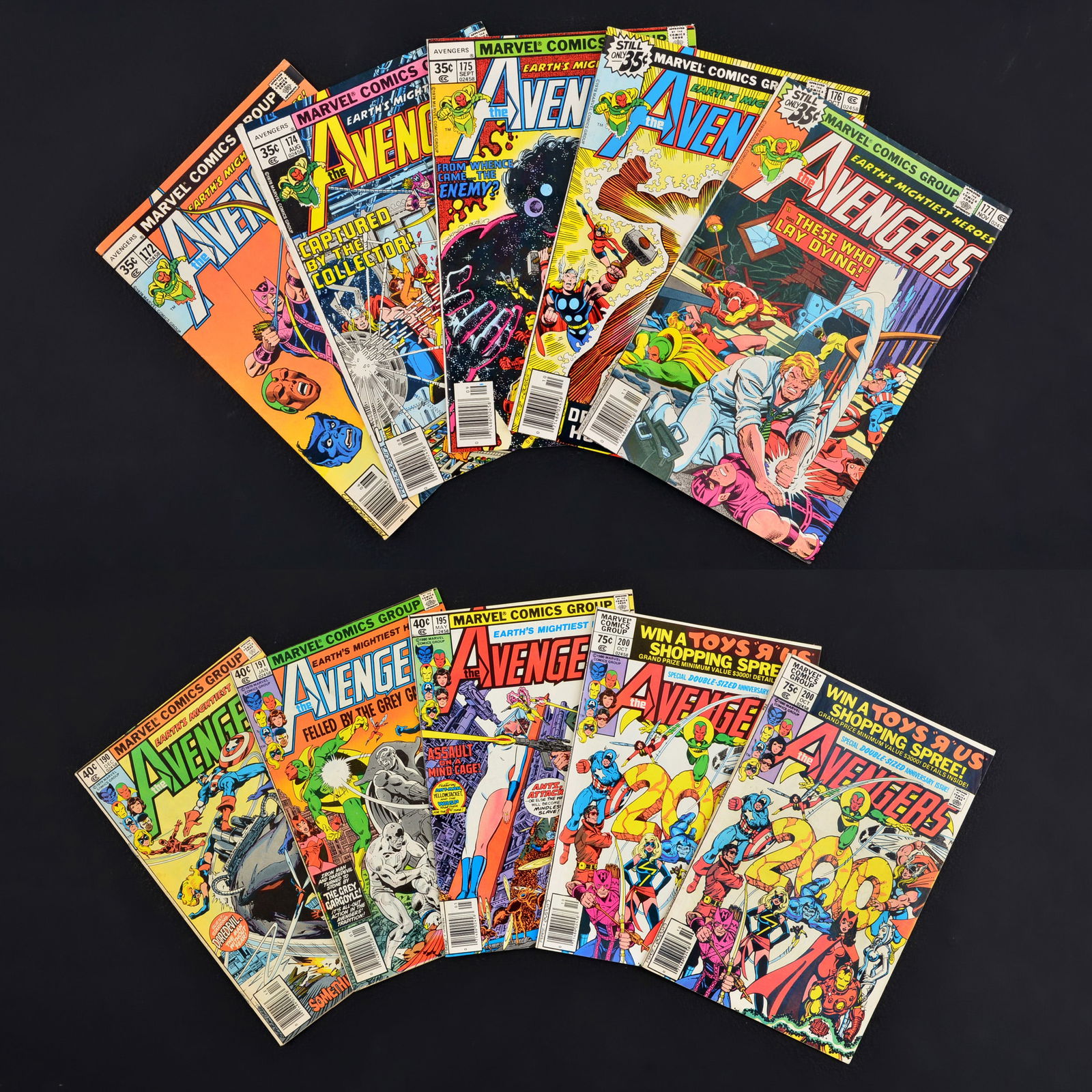 10 Marvel Comics, THE AVENGERS: Artist/Designer; Manufacturer: Bob Budiansky, Sal Buscema, John Byrne, John Costanza, Dave Cockrum, Annette Kawecki, Shelly Leferman, David Michelinie, Frank Miller, Jim Novak, Rick Parker, George Per