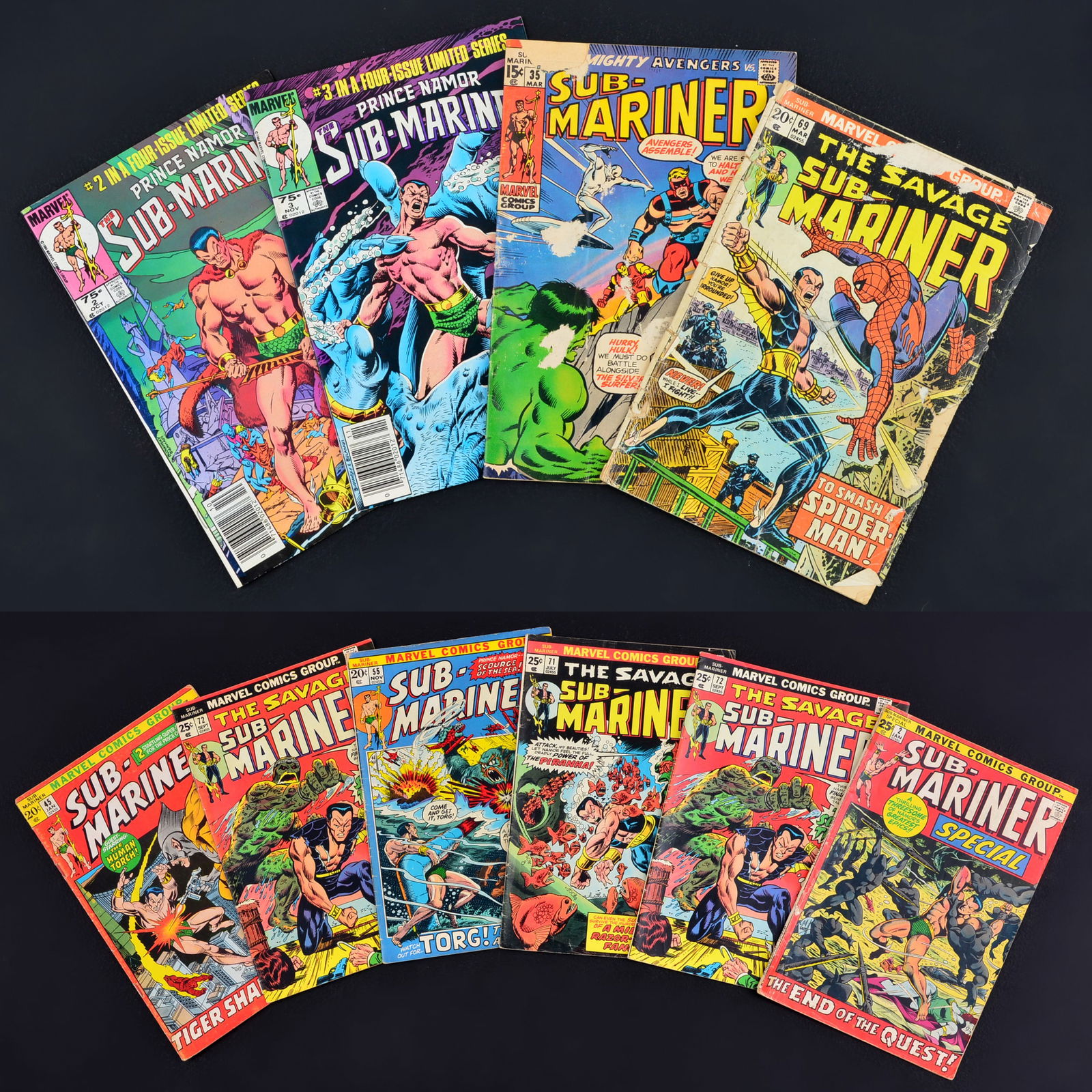 10 Marvel Comics, SUB-MARINER: Artist/Designer; Manufacturer: Dan Adkins, Bob Budiansky, Sal Buscema, Gene Colan, Gerry Conway, John Costanza, Tom DeFalco, Bill Everett, Steve Gerber, Jean Izzo, Charlotte Jetter, Gil