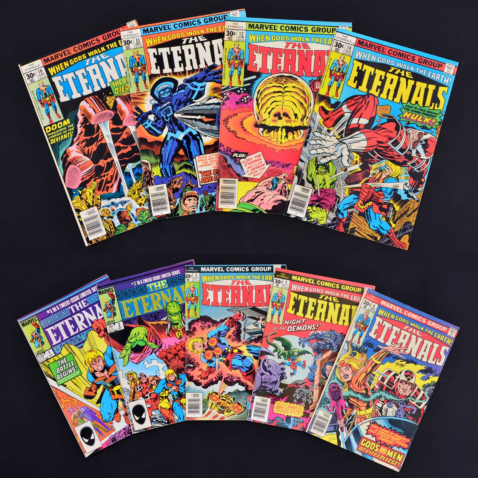 9 Marvel Comics, THE ETERNALS: Artist/Designer; Manufacturer: Sal Buscema, John Costanza, Peter Gillis, Archie Goodwin, Jack Kirby, Ralph Macchio, Joe Rosen, George Roussos, Mike Royer, Walt Simonson, Irving Wat