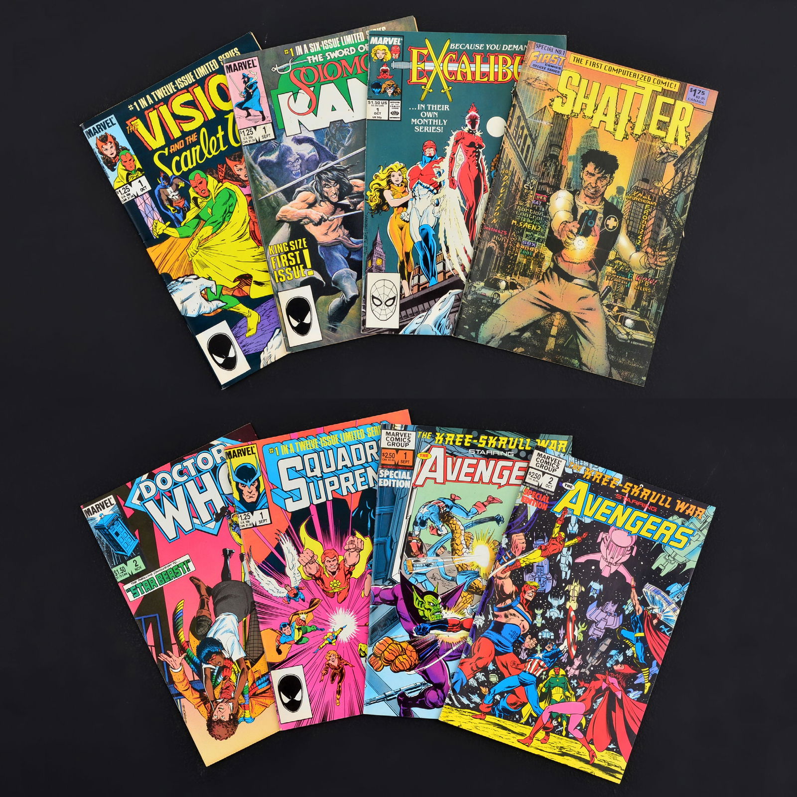 8 Marvel Comics, Various: Artist/Designer; Manufacturer: Neal Adams, Bret Blevins, Bob Budiansky, L. Lois Buhalis, John Buscema, Sal Buscema, Steve Carr, Janice Chiang, Chris Claremont, Dave Cockrum, John C