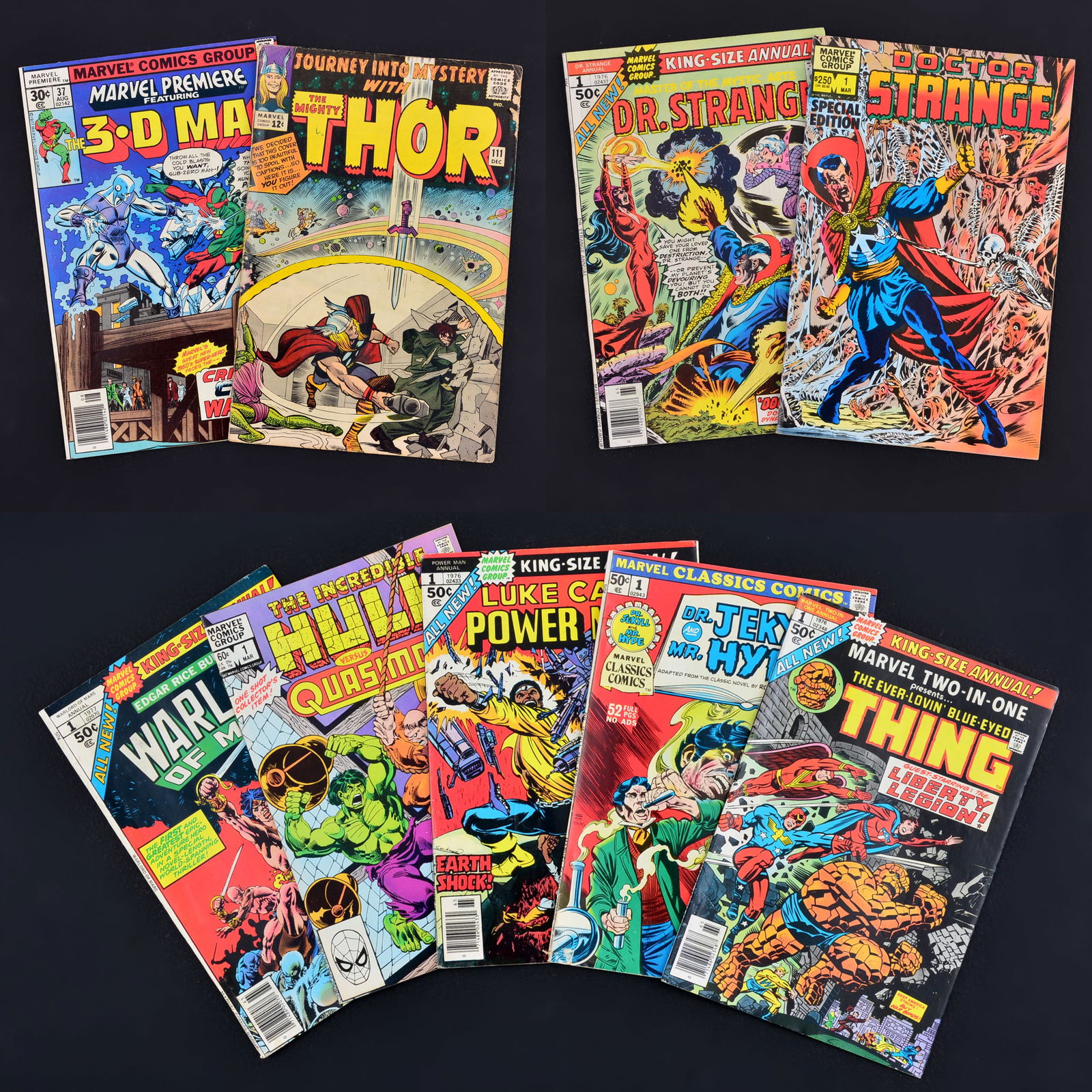 9 Marvel Comics, Various: Artist/Designer; Manufacturer: Sal Buscema, Frank Brunner, Chris Claremont, Dave Cockrum, Janice Cohen, John Costanza, Jim Craig, Dan Crespi, Lee Elias, Steve Engleheart, Vinc