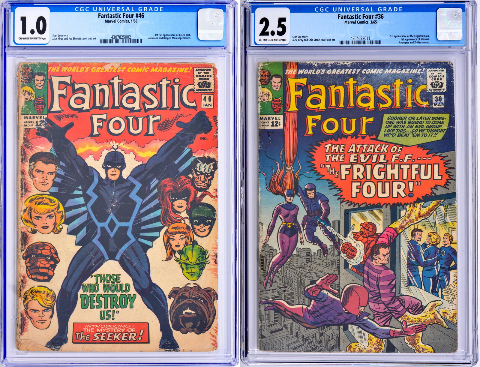 2 Marvel Comics, FANTASTIC FOUR: Artist/Designer; Manufacturer: Jack Kirby, Stan Lee, Artie Simek; Marvel Comics (USA)Marking(s); notes: no signatures/marking(s); Mar. 1, 1965Materials: paper