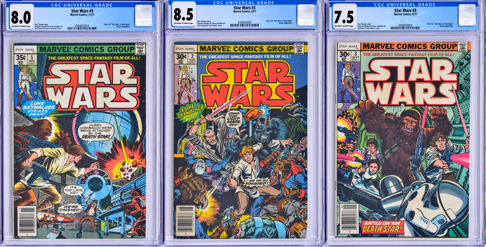 3 Marvel Comics, STAR WARS: Artist/Designer; Manufacturer: Howard Chaykin, Dave Cockrum, Carl Gafford, Rick Hoberg, Steve Leialoha, Tom Orzechowski, Tom Palmer, Roy Thomas, Glynis Wein; Marvel Comics (USA)Marking(s); n