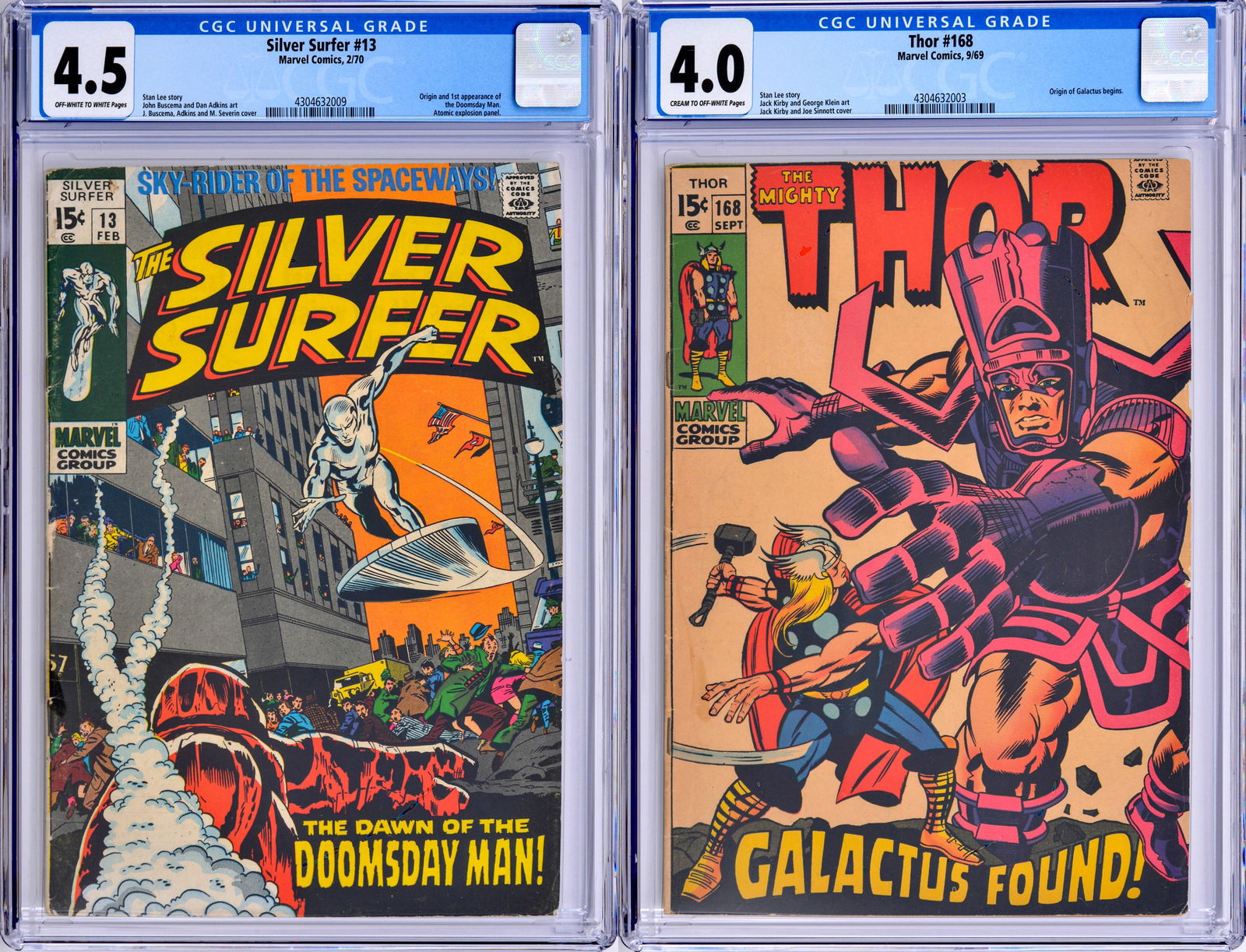 2 Marvel Comics, SILVER SURFER & THOR: Artist/Designer; Manufacturer: Dan Adkins, John Buscema, Jack Kirby, Stan Lee, Sam Rosen, M. Severin, Artie Simek; Marvel Comics (USA)Marking(s); notes: no signatures/marking(s); Feb. 1