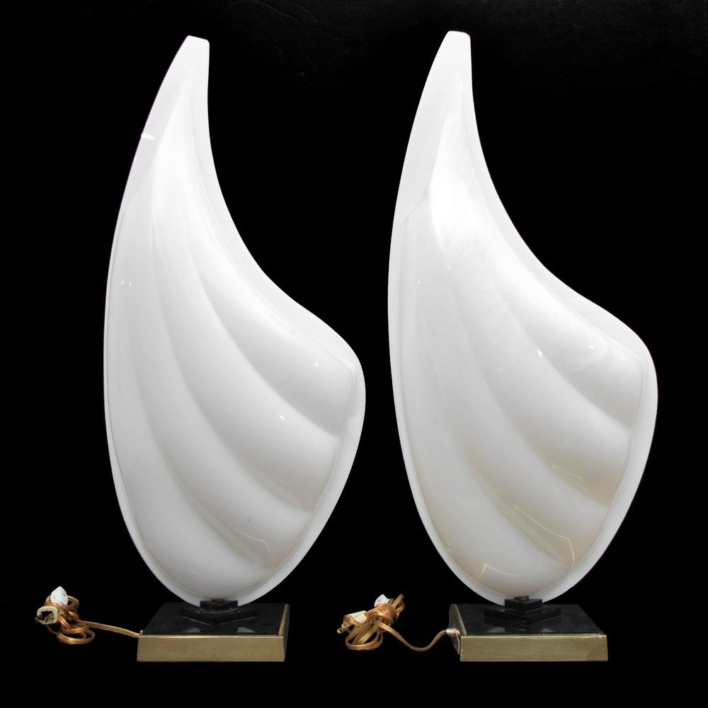 Pair of Rougier Shell Lamps: Designer & Manufacturer: Rougier Markings: marked Country of Origin & Materials: Canada; acrlic, other Additional Information & Circa: Pair of shell form lamps by Rougier; c. 1975 (Key Word Search: Ja