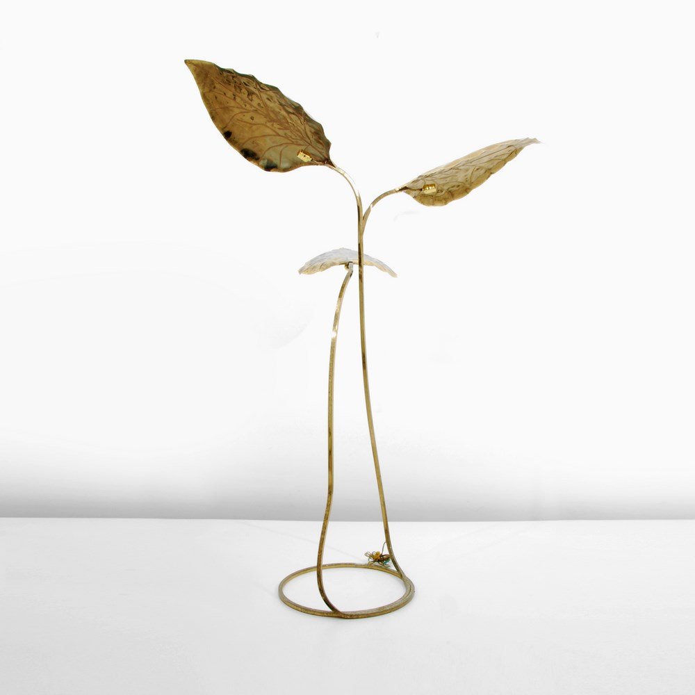 Large Tommaso Barbi Floor Lamp: Designer & Manufacturer: Tommaso Barbi Markings: none Country of Origin & Materials: Italy; brass Additional Information & Circa: Fine floor lamp with three large lit leaves by Tommaso Barbi; c. 1970 