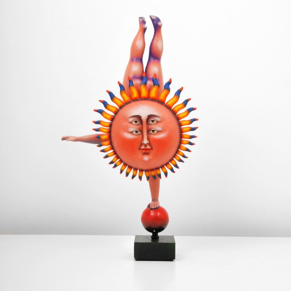 Large Sergio Bustamante "Acrobat Sun" Sculpture: Designer & Manufacturer: Sergio Bustamante Markings: signed; e. 9/50 Country of Origin & Materials: Mexican; paper mache Additional Information & Circa: Large surrealist "Sol Altata Acrobata" sculptur