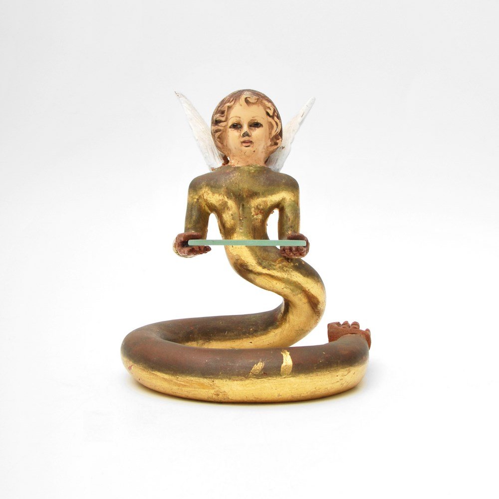 Pedro Friedeberg Sculpture, Original Work: Designer & Manufacturer: Pedro Friedeberg Markings: signed Country of Origin & Materials: Mexican; gilt and hand-painted Mexican mahogany, glass Additional Information & Circa: Carved, gilt and hand-p