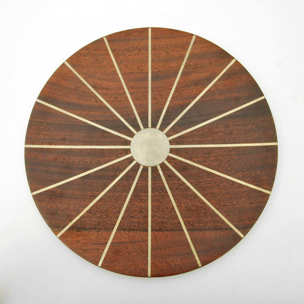 Paul Evans & Phillip Powell Charger: Designer & Manufacturer: Paul Evans & Phillip (Phil) Lloyd Powell Markings: marked Country of Origin & Materials: USA; wood, pewter Additional Information & Circa: Large charger/platter with sunburst