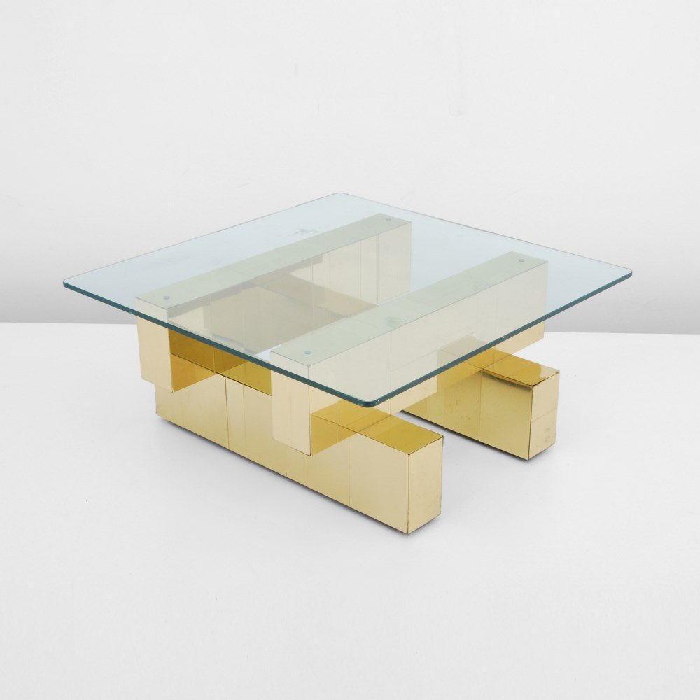 Paul Evans "Cityscape" Cocktail Table: Designer & Manufacturer: Paul Evans; Directional Markings: none Country of Origin & Materials: USA; brass, glass Additional Information & Circa: "Cityscape" cocktail table by Paul Evans; c. 1970 (Key