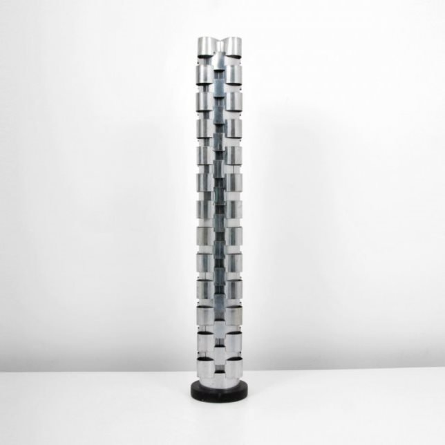 Large Curtis Jere Floor Lamp: Designer & Manufacturer: Curtis Jere; Artisan House Markings: none Country of Origin & Materials: USA; chromed metal, wood Additional Information & Circa: Large floor lamp by Curtis Jere; c. 1970 (Key