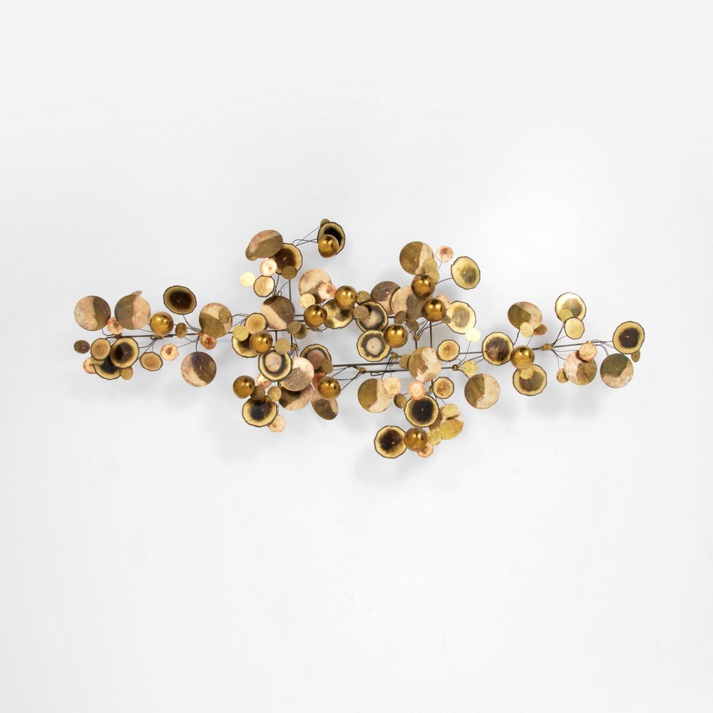 Large Curtis Jere Raindrops Wall Sculpture: Designer & Manufacturer: Curtis Jere; Artisan House Markings: marked Country of Origin & Materials: USA; mixed metals Additional Information & Circa: Large "Raindrops" wall sculpture by Curtis Jere; c
