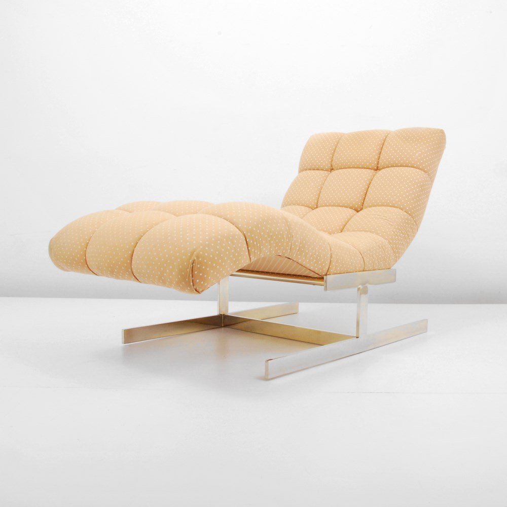 Chaise Lounge, Manner of Milo Baughman: Designer & Manufacturer: Milo Baughman, Manner of Markings: none Country of Origin & Materials: unknown; metal, upholstery Additional Information & Circa: Chaise lounge chair in the manner of Milo Bau