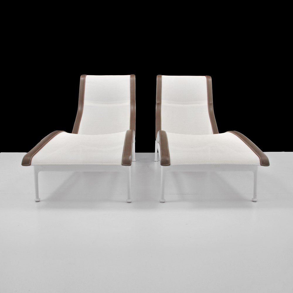 Pair of Richard Schultz Lounge Chairs: Designer & Manufacturer: Richard Schultz; Knoll International Markings: none Country of Origin & Materials: USA; metal, mesh Additional Information & Circa: Pair of chaise lounge chairs by Richard Sch