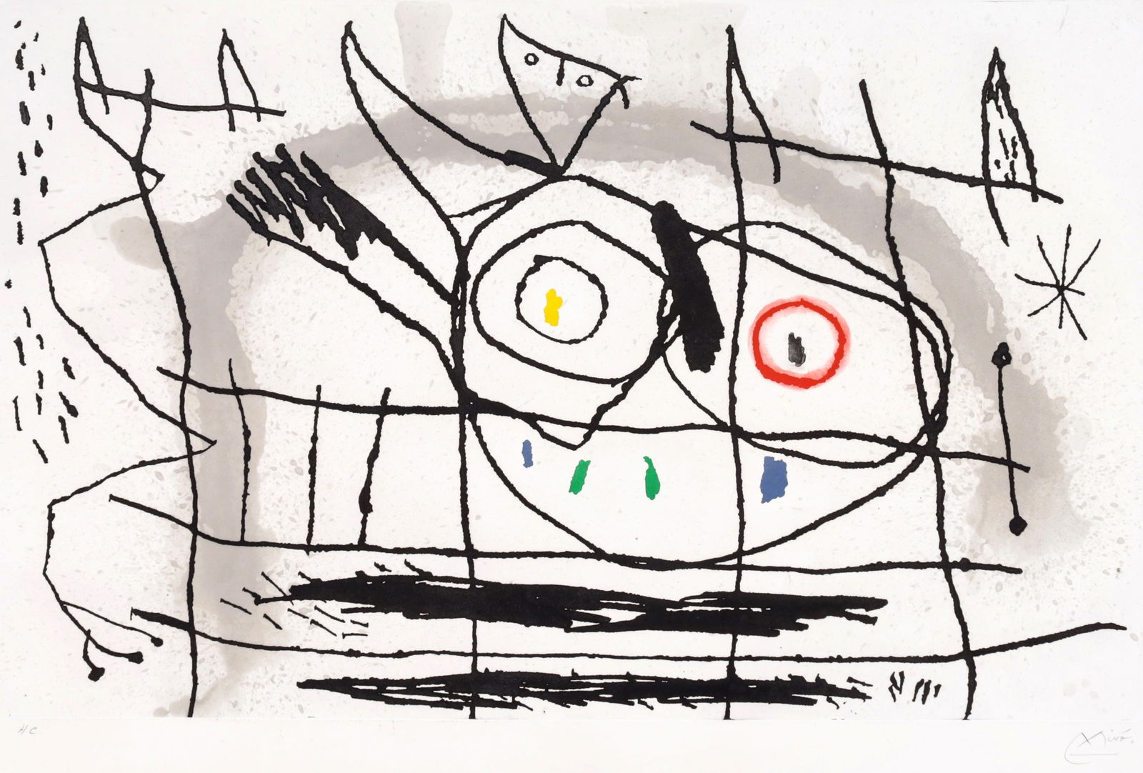 Joan Miro COUPLE D'OISEAUX II (Couple of Birds II) Etching / Aquatint: Artist/Designer/Manufacturer: Joan Miro (Spanish, 1893-1983)Marking(s); notes: signed; HC aside from the edition of 50; 1966Materials: etching and aquatint on Mande