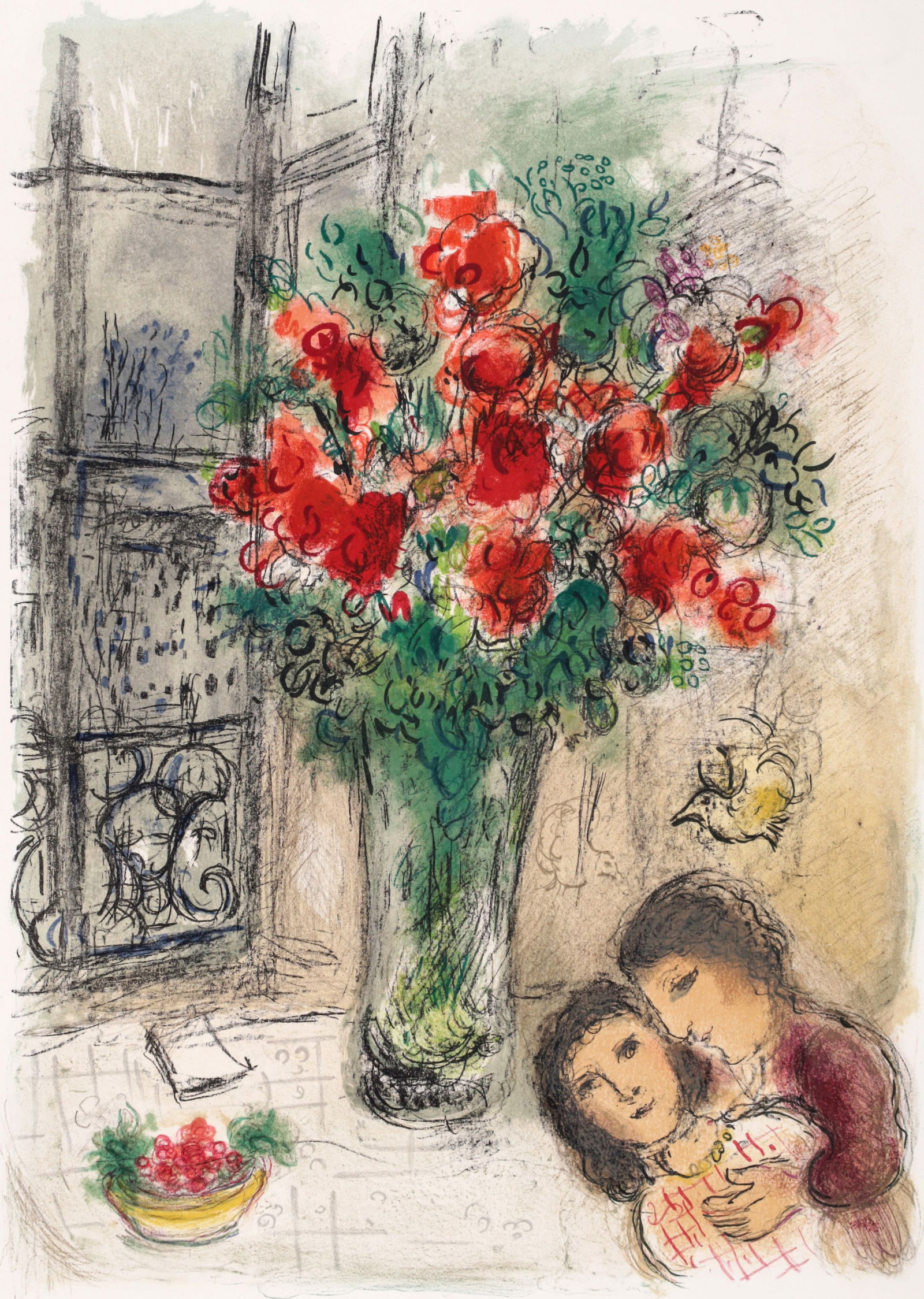 Marc Chagall LES FLEURS ROUGE (The Red Flowers) Lithograph (1 of 6)