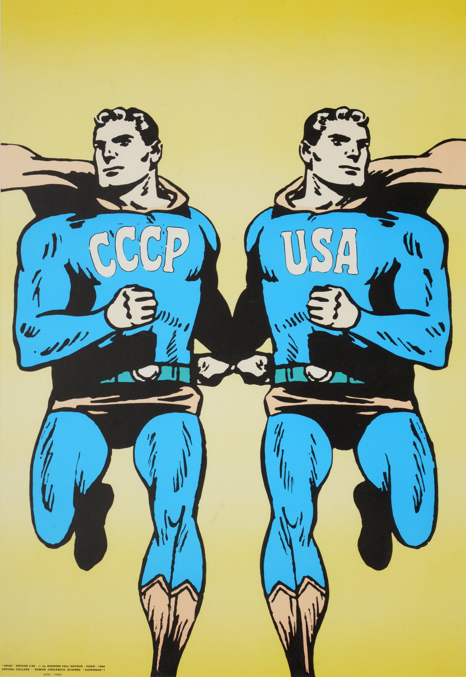 Roman Cieslewicz OPUS CCCP-USA Superman Poster: Artist/Designer/Manufacturer: Roman Cieslewicz (Polish, 1930-1996)Marking(s); notes: marking(s); unknown edition size; 1968Materials: offset lithograph on paper