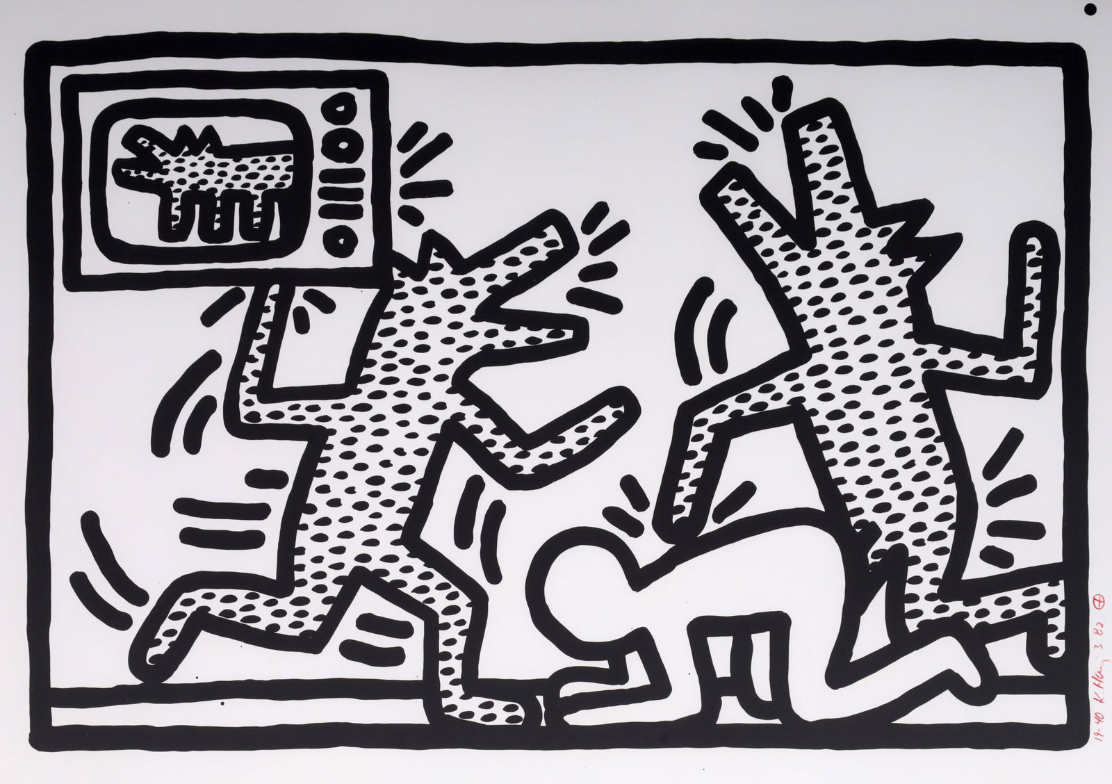 Keith Haring UNTITLED (Barking Dogs / Plate 3) Lithograph: Artist/Designer/Manufacturer: Keith Haring (American, 1958-1990)Marking(s); notes: signed, marking(s); ed. 19/40; 1982Materials: lithograph on Arches paperDimensions (H,