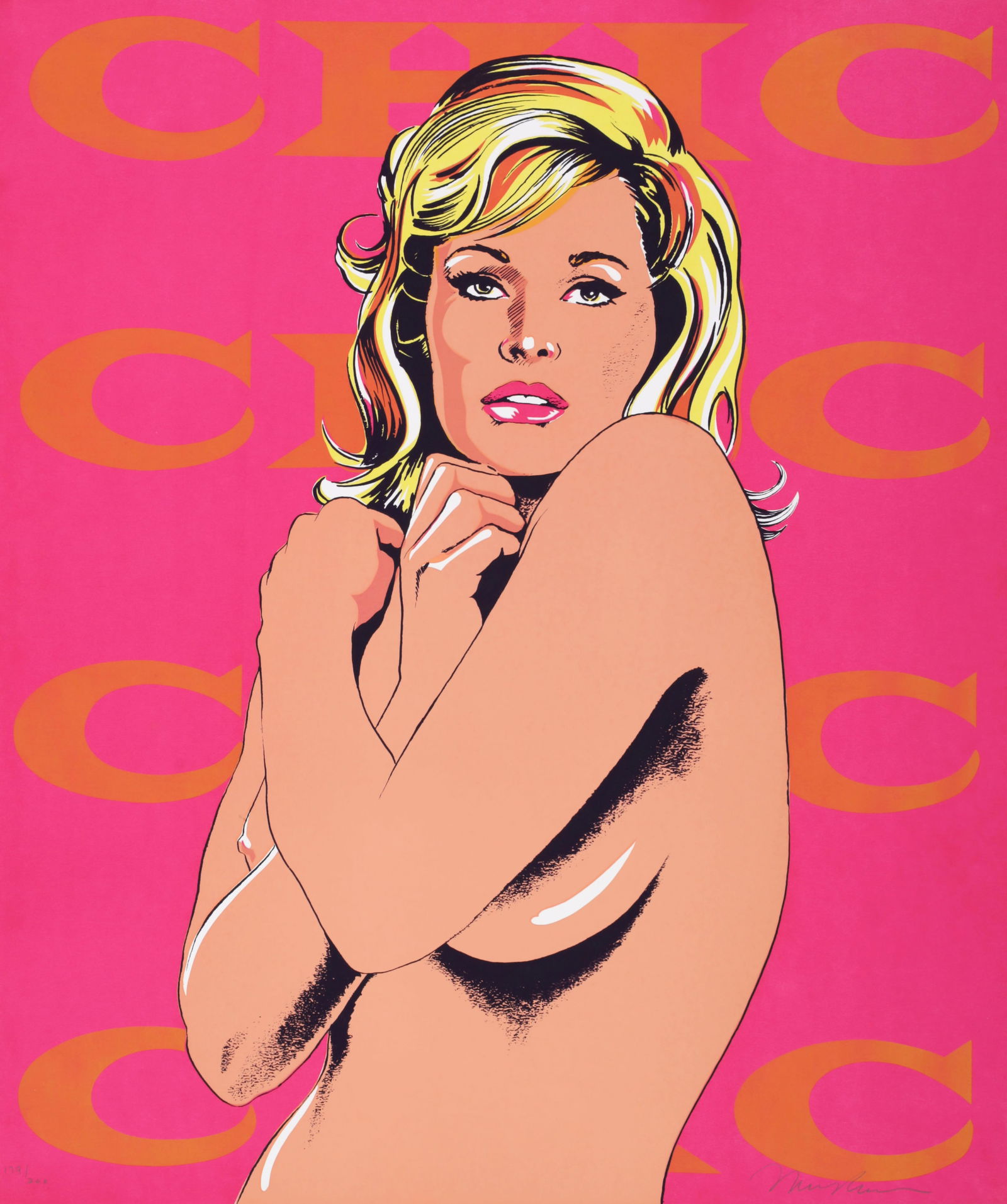 Mel Ramos CHIC Screenprint: Artist/Designer/Manufacturer: Mel Ramos (American, 1935-2018)Marking(s); notes: signed, ed. 179/200; 1965Materials: screenprint on paperDimensions (H, W, D):
