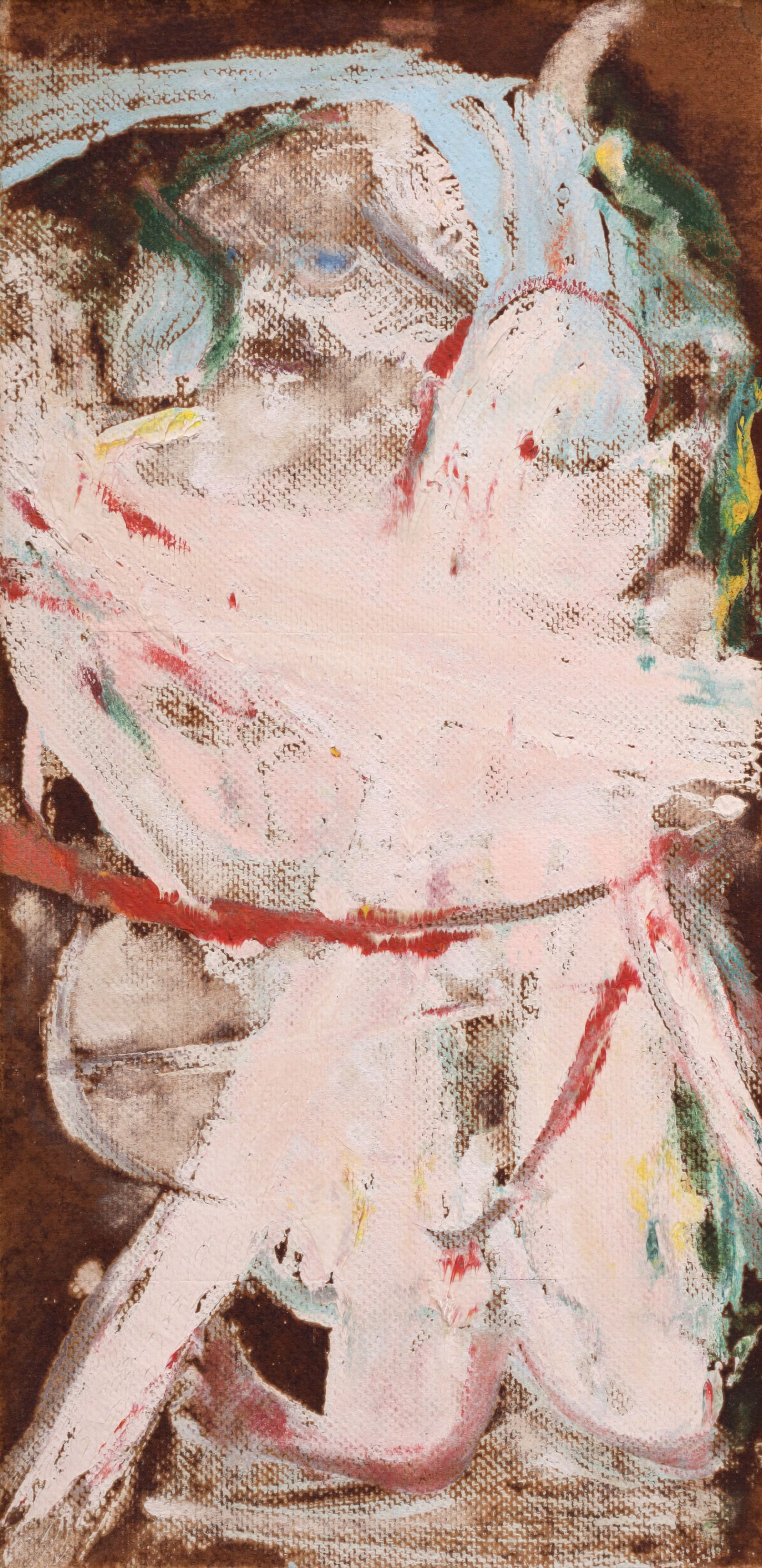 Willem de Kooning KNEELING WOMAN Painting: Artist/Designer/Manufacturer: Willem de Kooning (Dutch/American, 1904-1997)Marking(s); notes: signed; 1966Materials: oil on paper on boardDimensions (H, W, D): 2