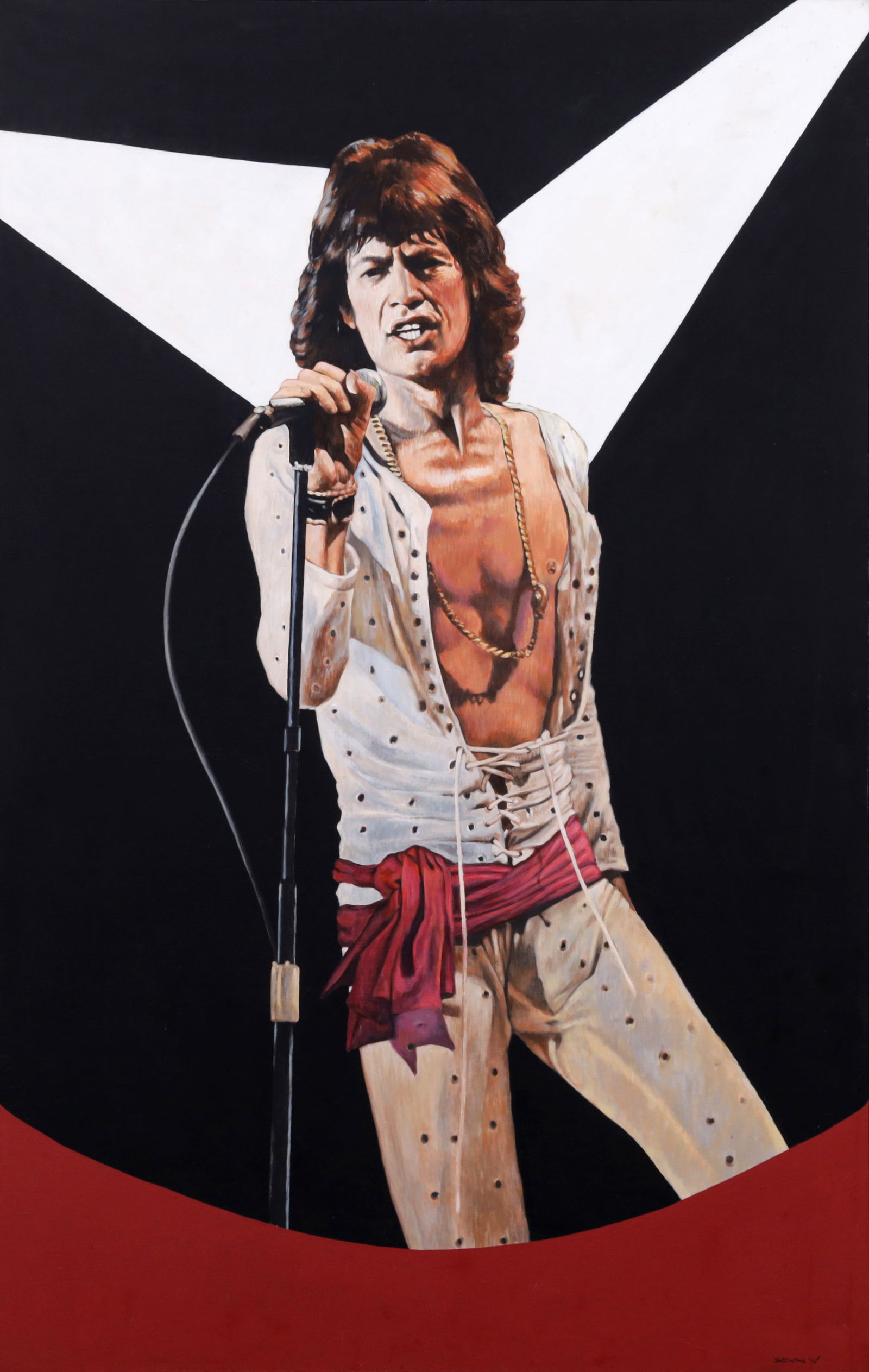 Sandra Blumberg MICK JAGGER Painting, 70.25"H: Artist/Designer/Manufacturer: Sandra Blumberg (American, b. 1941)Marking(s); notes: signed; 1970Materials: oil on canvasDimensions (H, W, D): 70.25"h, 44.25