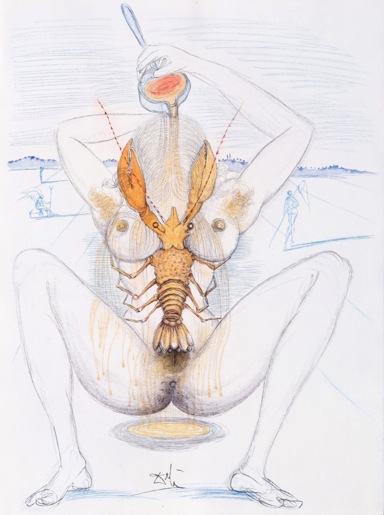 Salvador Dali FEMME SURREALISTE AU HOMARD Lithograph: Artist/Designer/Manufacturer: Salvador Dali (Spanish, 1904-1989)Marking(s); notes: signed in plate, blind stamp, marking(s); 1967Materials: lithograph on Rives paperDimen
