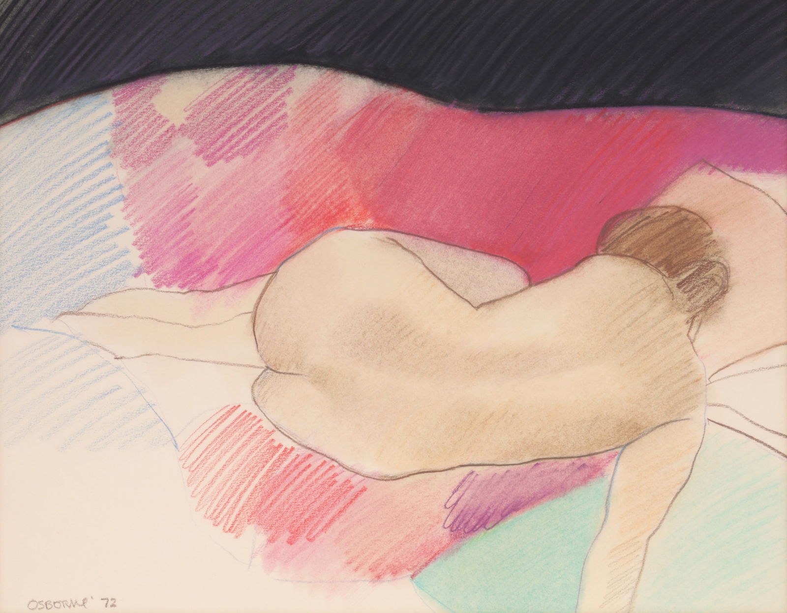 Elizabeth Osborne RECLINING NUDE Pastel Drawing: Artist/Designer/Manufacturer: Elizabeth Osborne (American, b. 1936) Marking(s); notes: signed, marking(s); 1972Materials: pastel and colored pencil on paperDimensions (H,