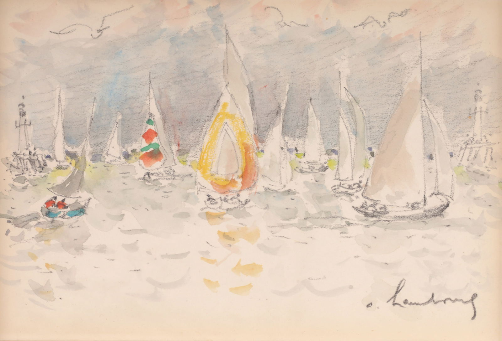 Andre Hambourg UNTITLED Sailboats Watercolor (1 of 6)