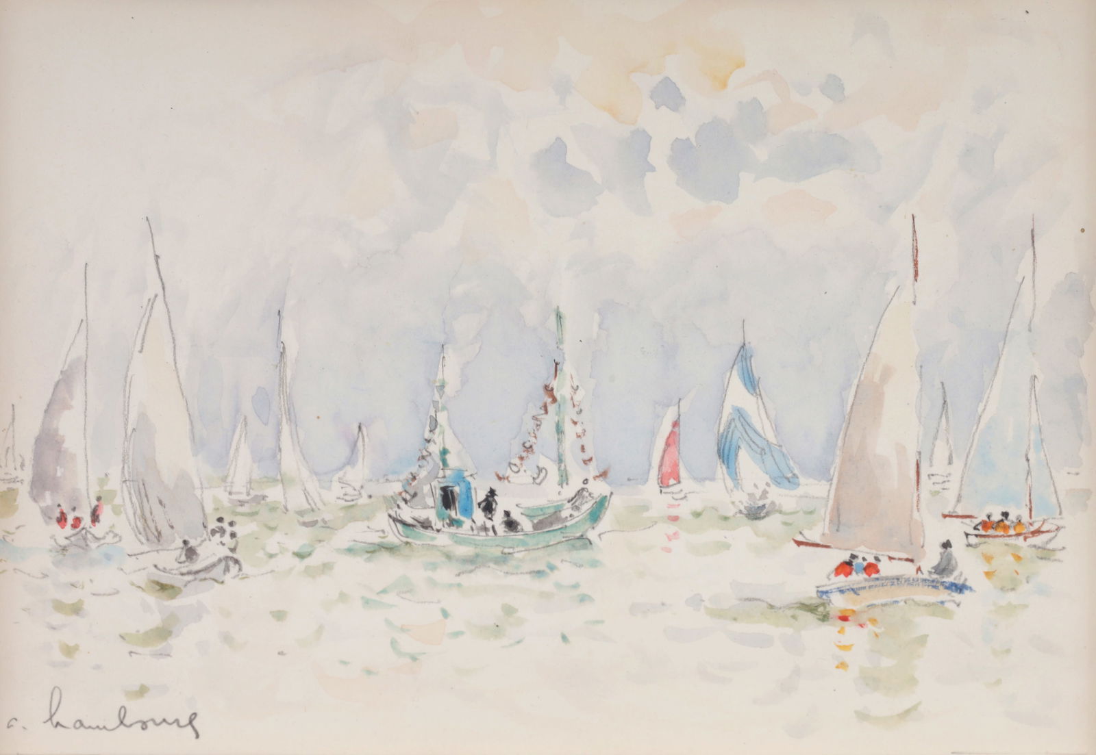 Andre Hambourg UNTITLED Sailboats Watercolor (1 of 5)