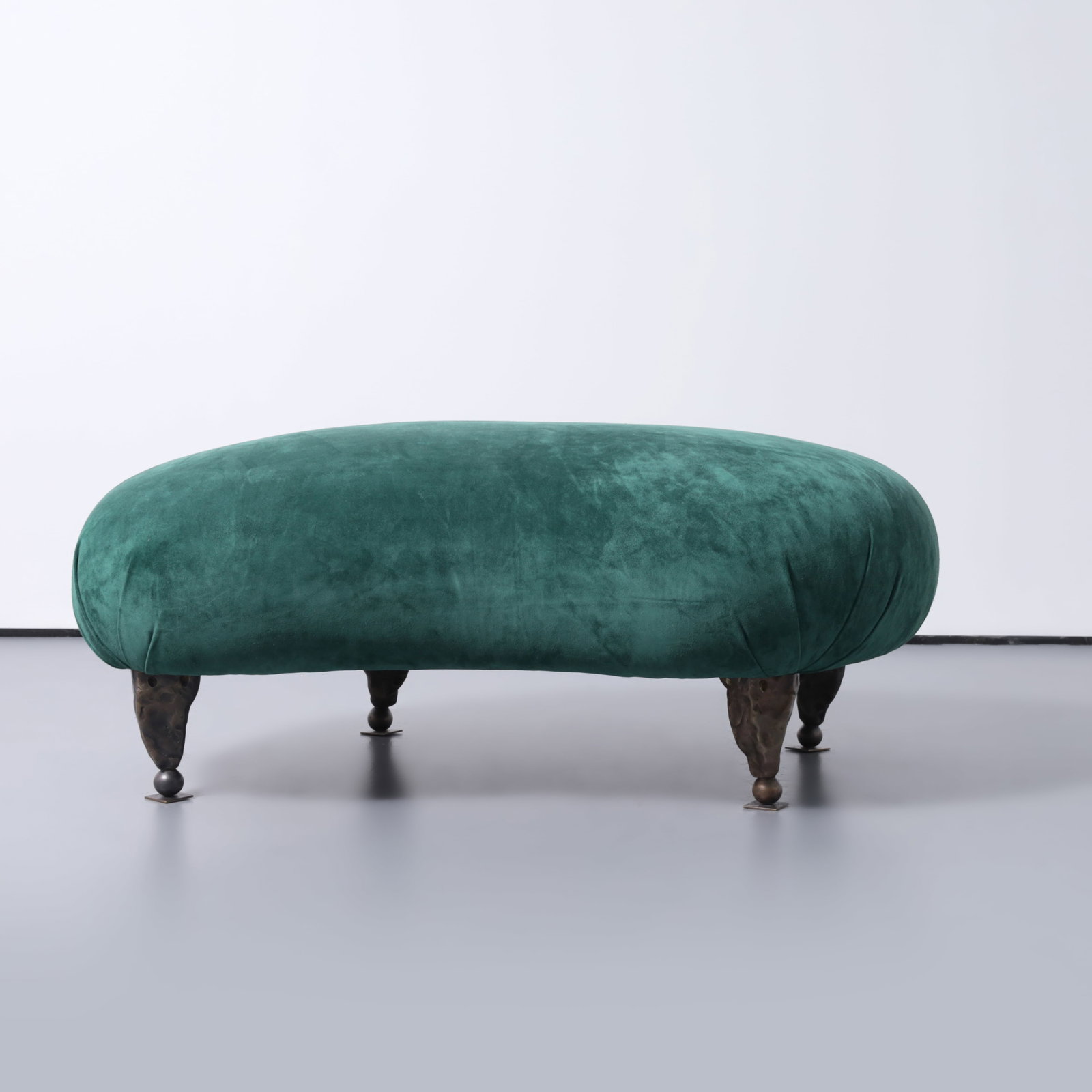 Hicham Ghandour Bronze Bench / Ottoman, Unique: Artist/Designer/Manufacturer: Hicham Ghandour (Lebanese, b. 1958) Marking(s); notes: signed with impressed artist's initials to one leg Materials: cast bronze, suede