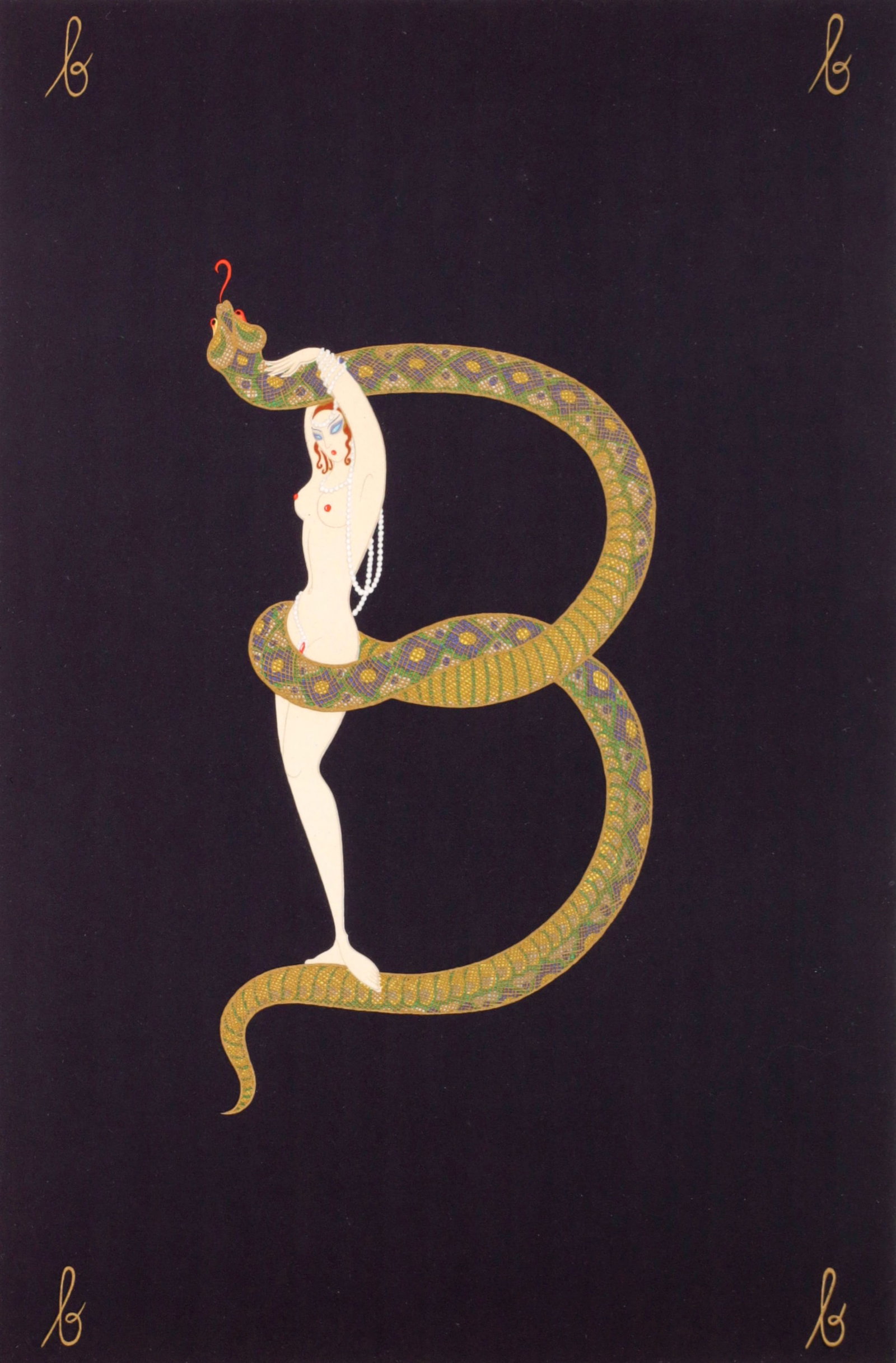 Erte LETTER B (Beauty & Boa) Print: Artist/Designer/Manufacturer: Erte aka Romain de Tirtoff (Russian/French, 1892-1990) Marking(s); notes: signed, marking(s); ed. XIII/XC from the total edition of 491; 1976 Materials: </