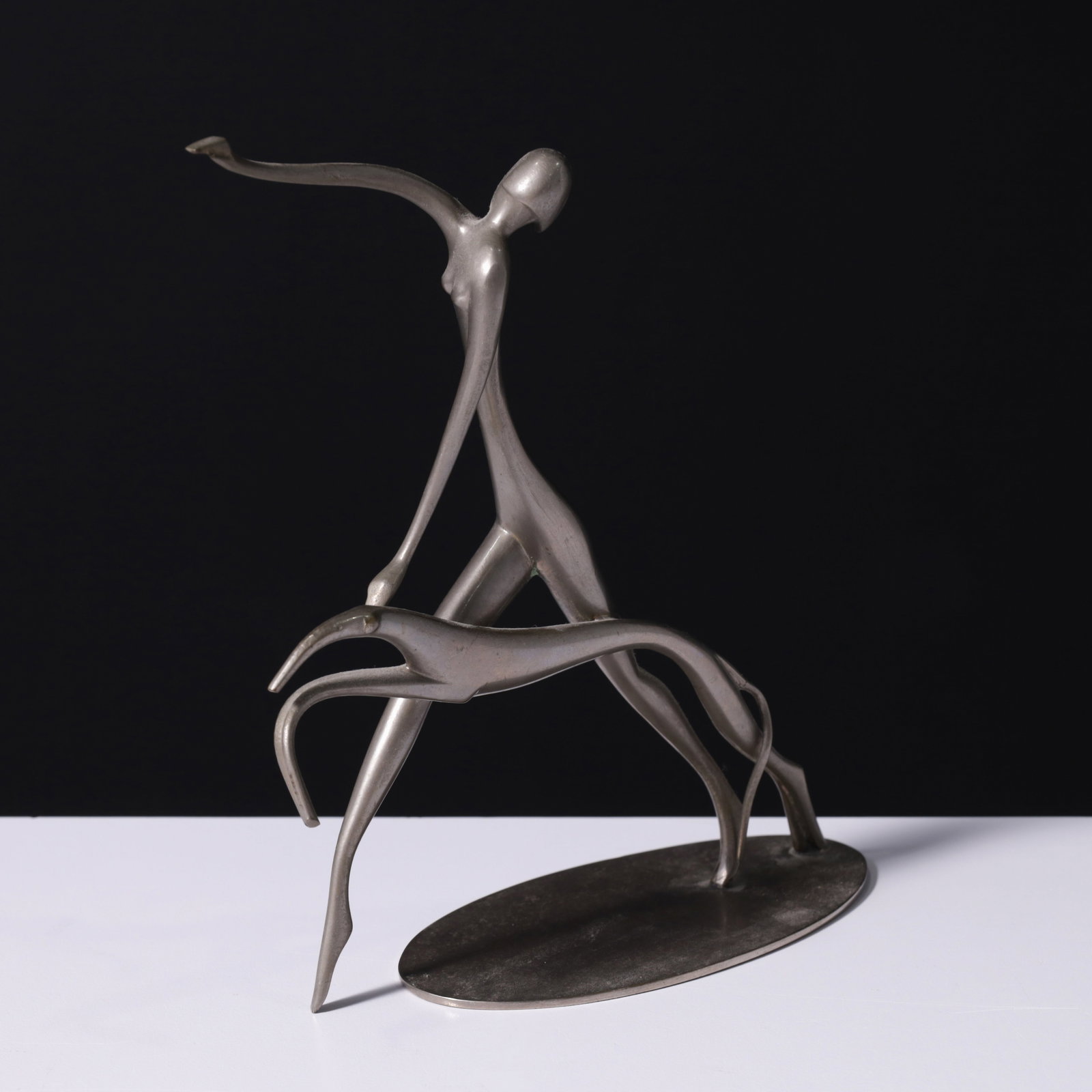 Nude Figure & Greyhound Sculpture Attributed to Werkstatte Hagenauer (1 of 12)