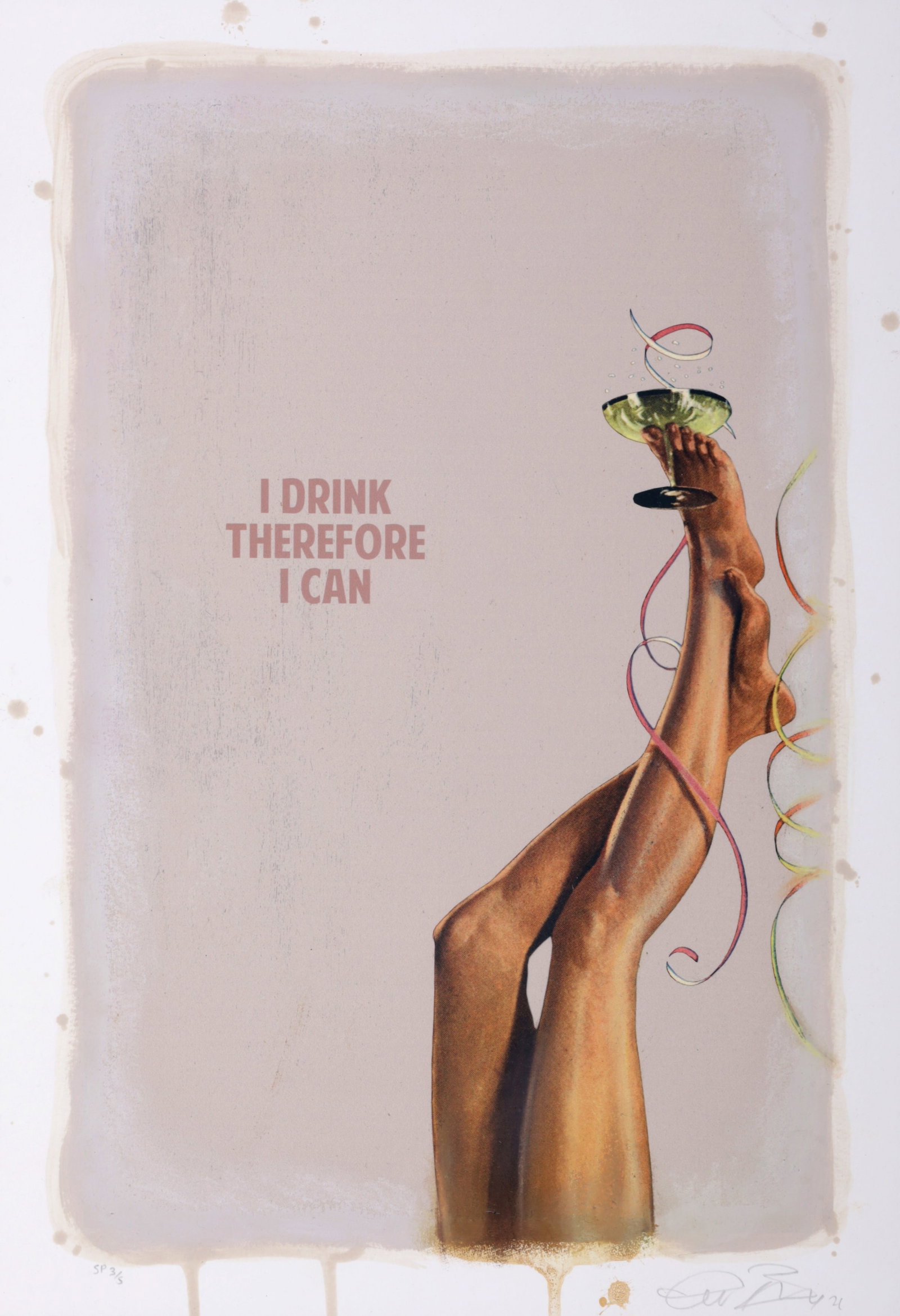 The Connor Brothers I DRINK THEREFORE I CAN (Beige) Giclee Print: Artist/Designer/Manufacturer: Marking(s); notes: signed; SP 3/5; 2021 Materials: giclee print with screenprinted varnish on paper Dimensions (H, W, D):