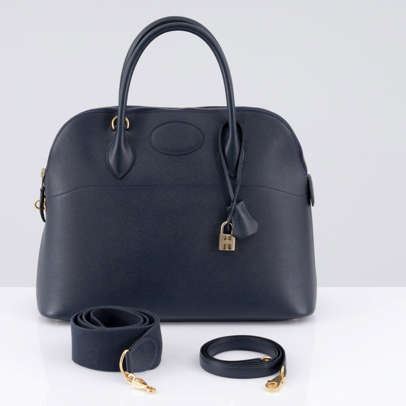 Hermes BOLIDE 35 Dark Blue Leather Handbag (1 of 20)