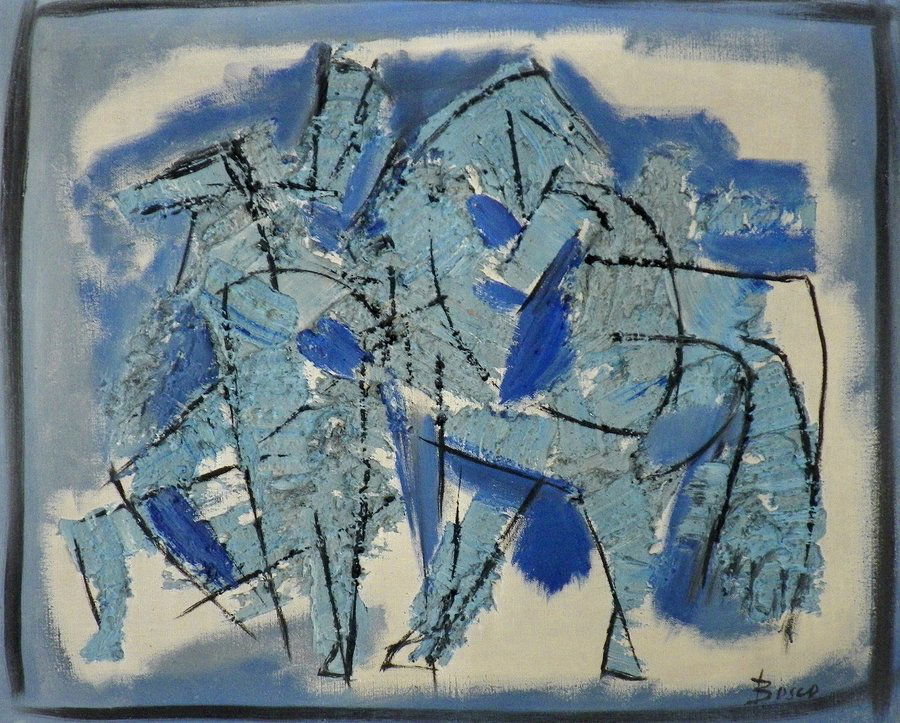 Pierre Bosco Painting, Original Work: Designer & Manufacturer: Pierre Bosco Markings: signed Country of Origin & Materials: French; canvas Additional Information & Circa: Abstract painting by Pierre Bosco (1909-1991). (Keyword search: imp
