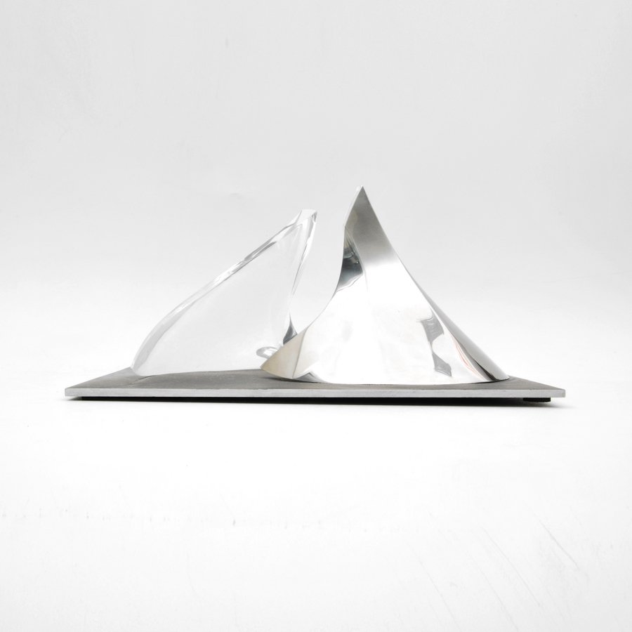 Marty Ingram "Position #12" Sculpture: Designer & Manufacturer: Marty Ingram Markings: marked Country of Origin & Materials: American; chromed & enameled metal, lucite Additional Information & Circa: "Position #12" sculpture by Marty Ingra