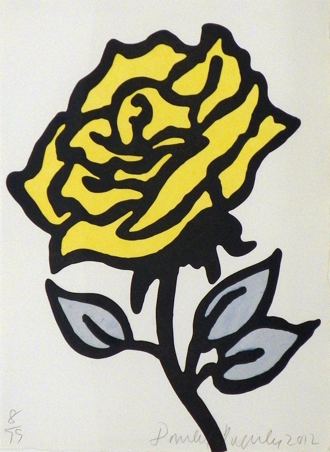 Donald Baechler Lithograph: Designer & Manufacturer: Donald Baechler Markings: signed; e. 8/79; dated 2012 Country of Origin & Materials: American; lithograph Additional Information & Circa: "Yellow Rose" lithograph by Donald Ba