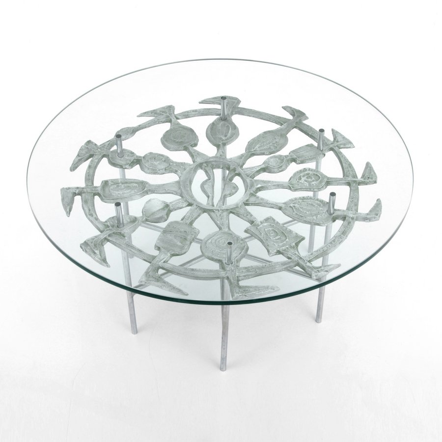 Donald Drumm Cocktail Table: Designer & Manufacturer: Donald Drumm; Donald Drumm Studio Markings: none Country of Origin & Materials: American; aluminum, metal, glass Additional Information & Circa: Sculptural cocktail/occasional
