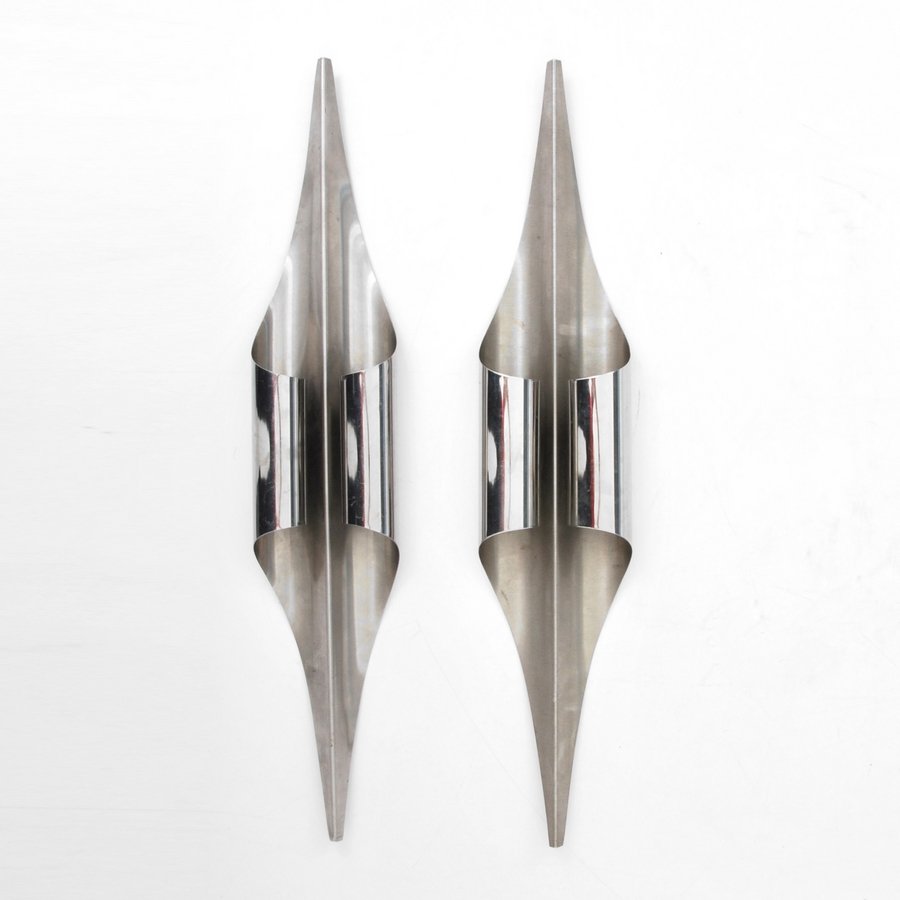 Pair of Maison Charles Sconces: Designer & Manufacturer: Maison Charles Markings: none Country of Origin & Materials: France; stainless steel Additional Information & Circa: Pair of sconces by Maison Charles. (Keyword Search: French