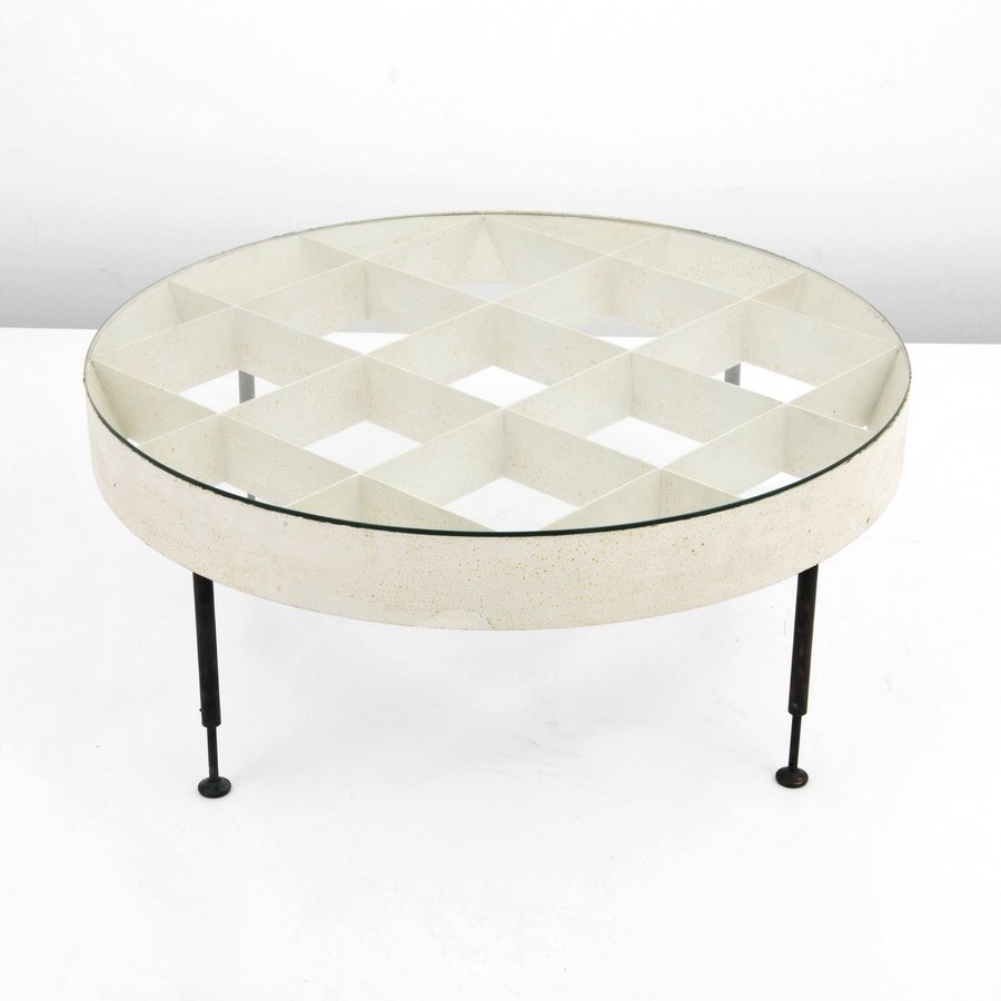 Cocktail Table, Manner of Gio Ponti: Designer & Manufacturer: Gio Ponti, Manner of Markings: none Country of Origin & Materials: Italy; enameled metal, glass Additional Information & Circa: Cocktail table in the manner of Gio Ponti. Lite