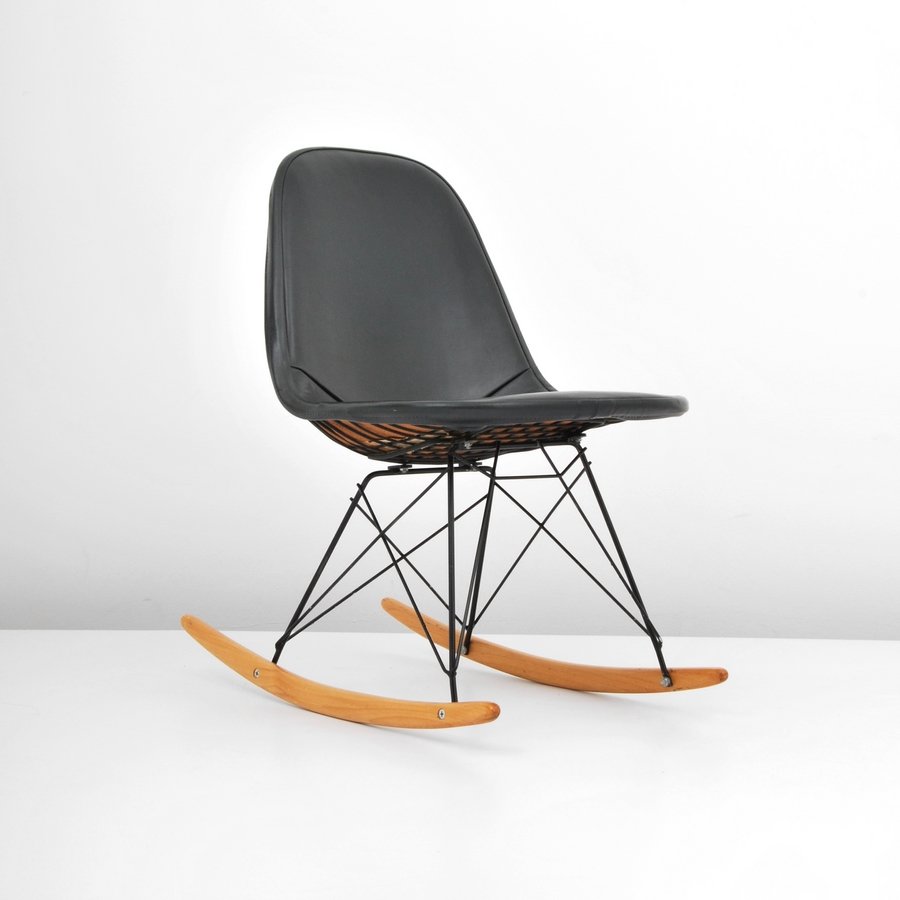 Charles & Ray Eames "RKR-1" Rocking Chair: Designer & Manufacturer: Charles & Ray Eames; Herman Miller Markings: marked Country of Origin & Materials: USA; wood, metal, upholstery Additional Information & Circa: "RKR-1" rocking chair by Charle