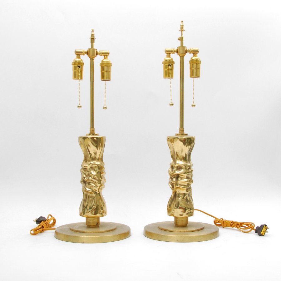 Pair of Angelo Brotto Bronze Lamps: Designer & Manufacturer: Angelo Brotto Markings: marked Country of Origin & Materials: Italy; bronze Additional Information & Circa: Fine pair of bronze lamps by Angelo Brotto. (Keyword Search: French