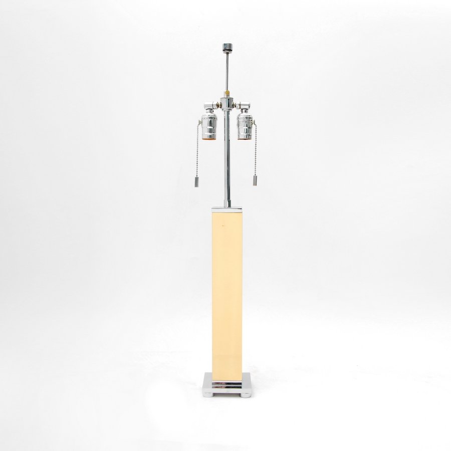 Karl Springer Lamp: Designer & Manufacturer: Karl Springer; Karl Springer Ltd. Markings: none Country of Origin & Materials: USA; chromed metal, metal Additional Information & Circa: Chrome and brass lamp by Karl Springe