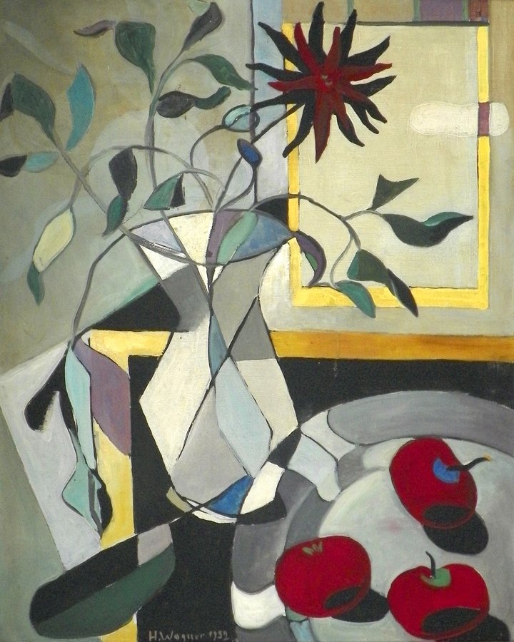 Painting Signed H. Wagner, Original Work: Designer & Manufacturer: H. Wagner Markings: signed; dated 1952 Country of Origin & Materials: unknown; panel Additional Information & Circa: Cubist painting signed H. Wagner. (Keyword search: Picasso