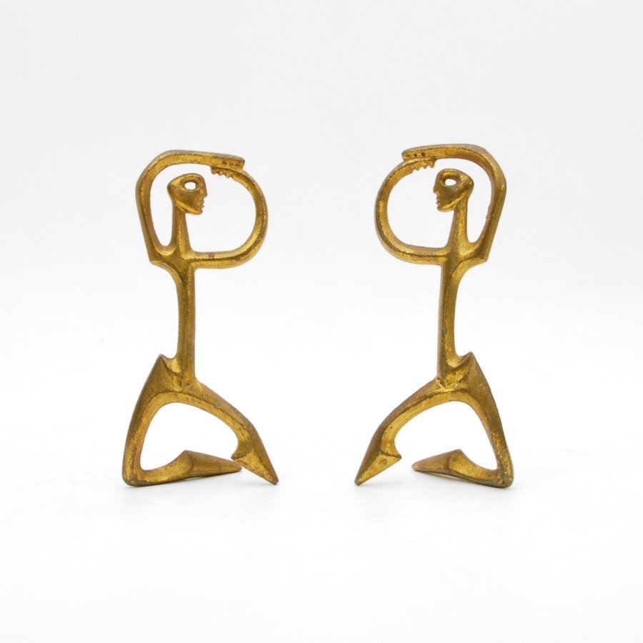 Pair of Frederick Weinberg Sculptures: Designer & Manufacturer: Frederick Weinberg Markings: marked Country of Origin & Materials: USA; gilt-metal Additional Information & Circa: Pair of modernist sculptures by Frederick Weinberg. Dimensio